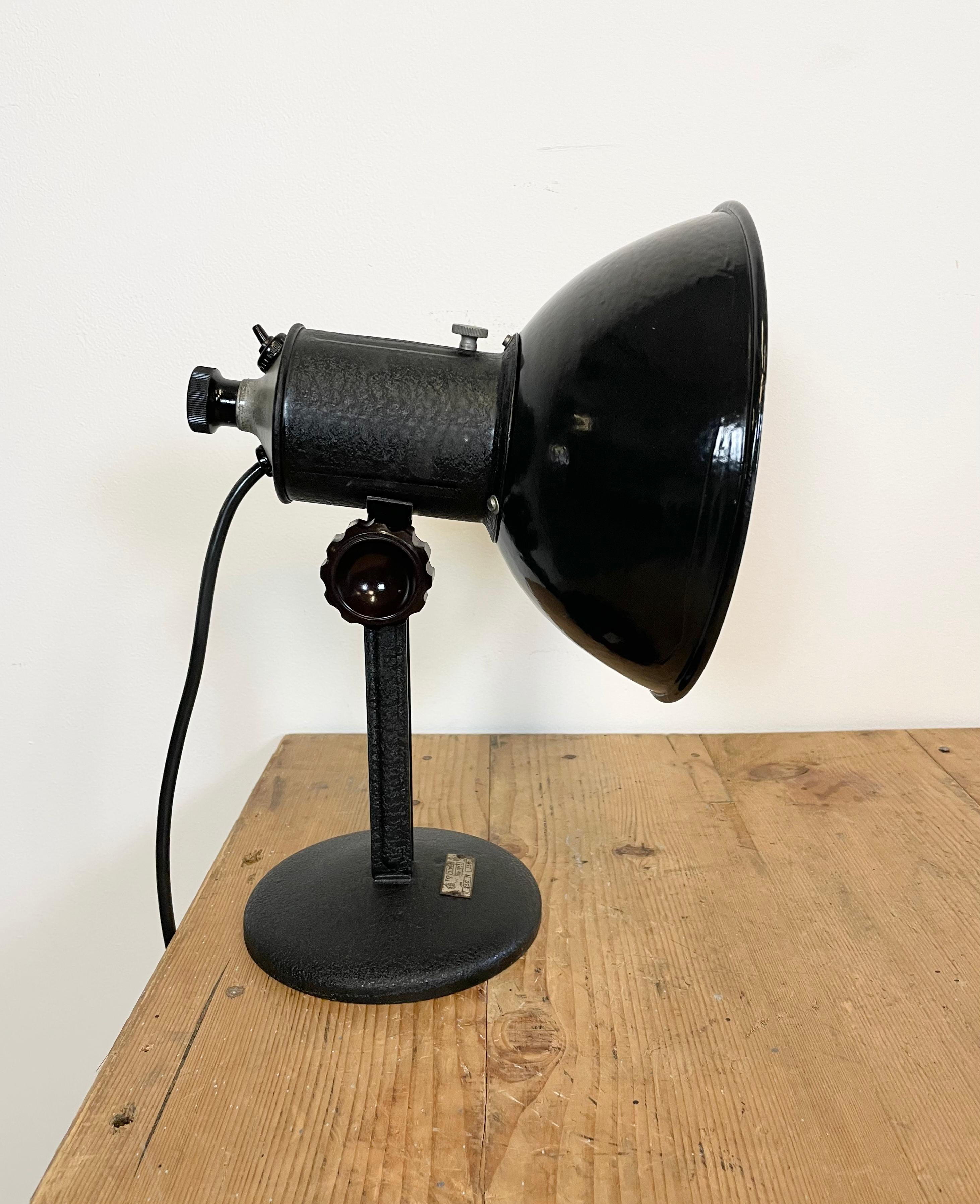 Vintage Industrial Black Enamel Table Lamp, 1950s 3