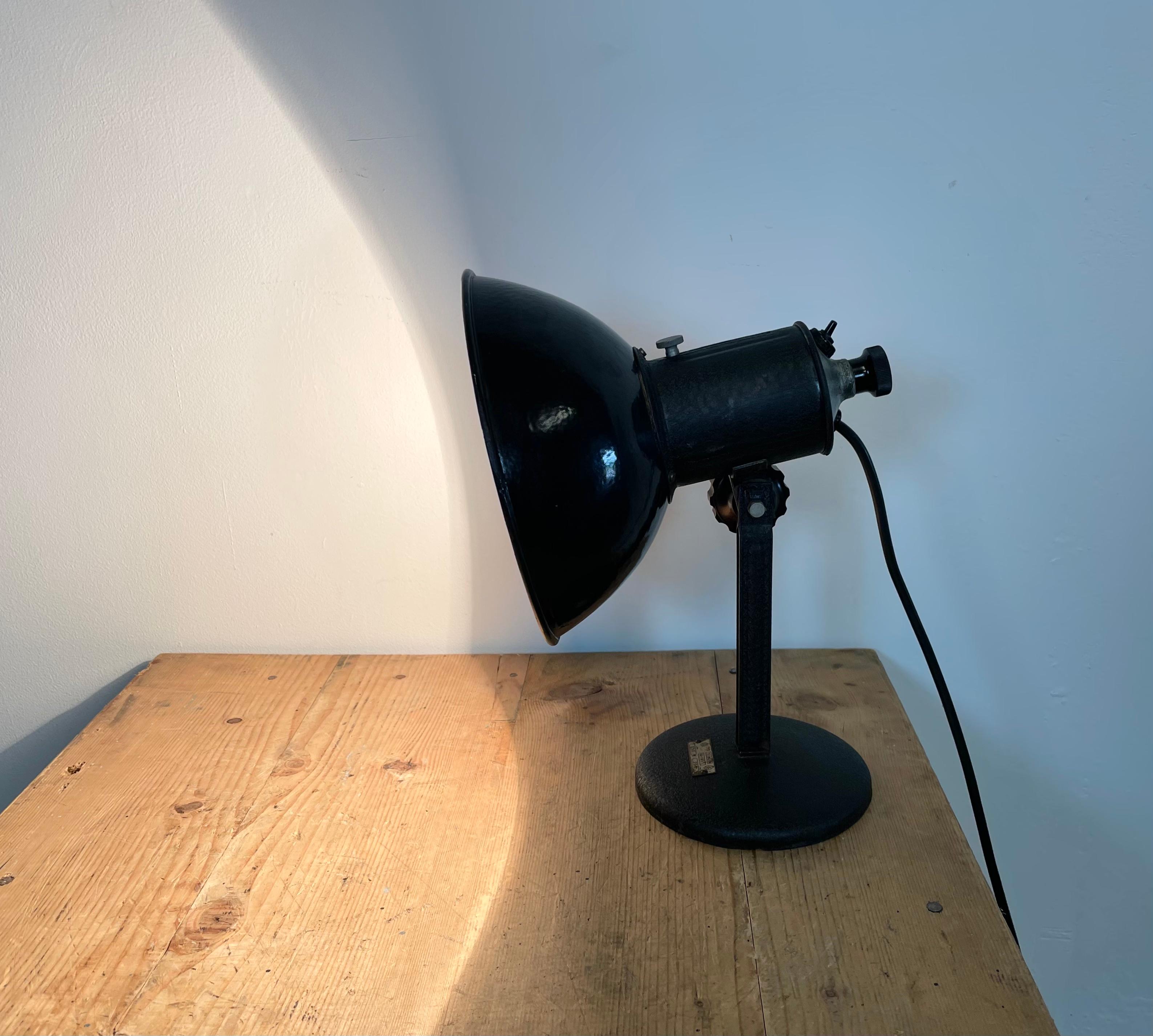 Vintage Industrial Black Enamel Table Lamp, 1950s 5