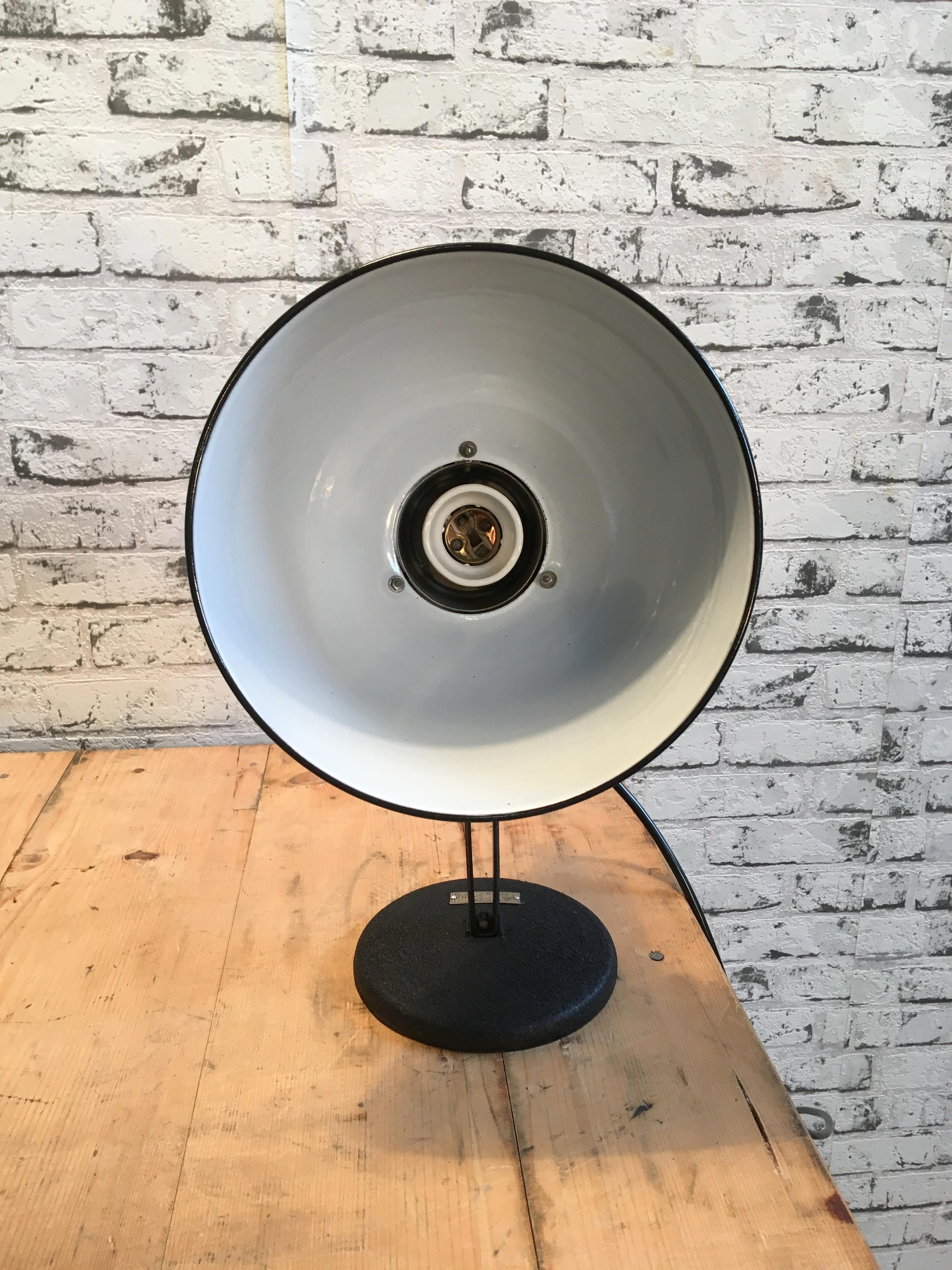 Czech Vintage Industrial Black Enamel Table Lamp, 1950s