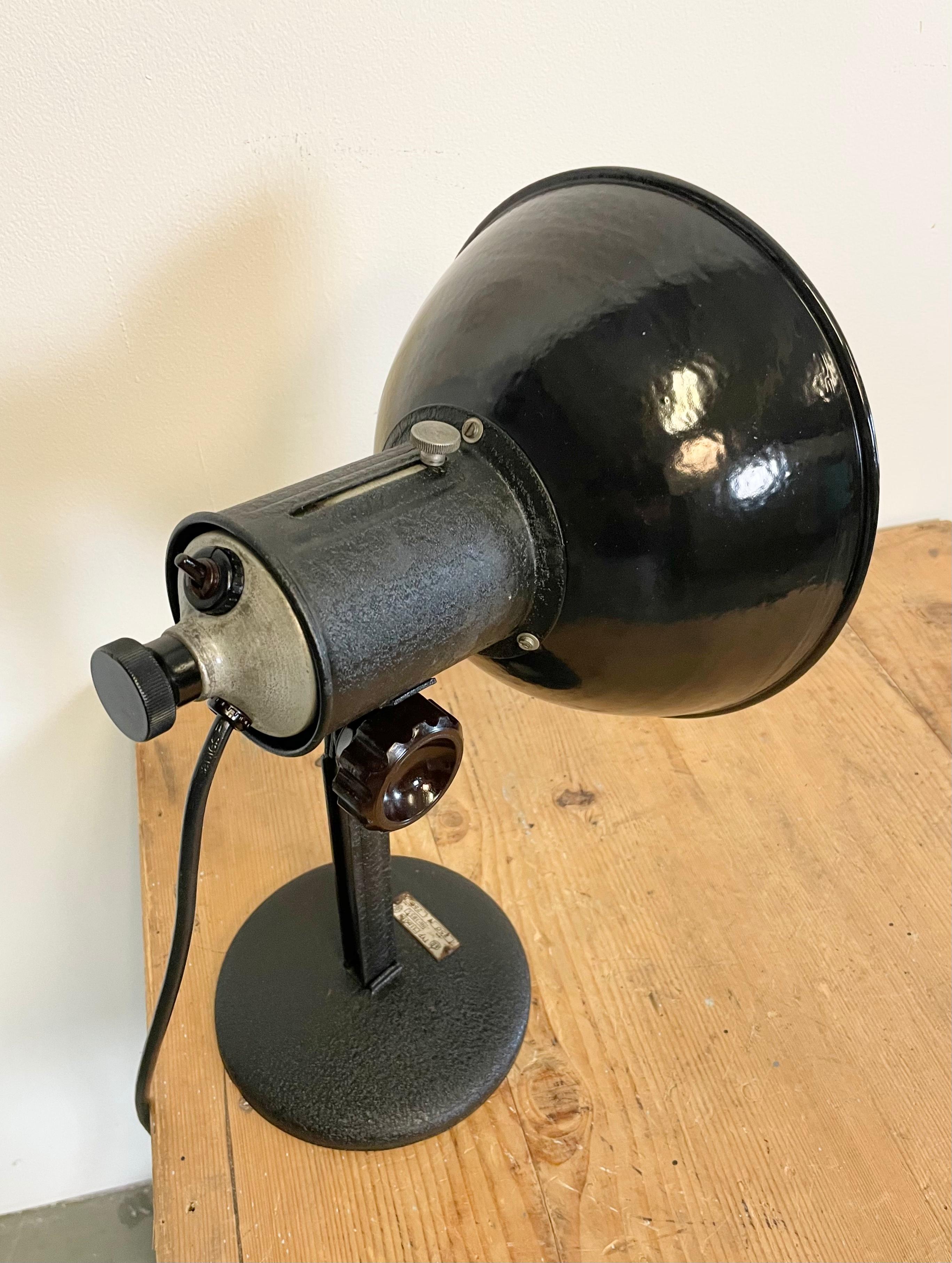 Czech Vintage Industrial Black Enamel Table Lamp, 1950s