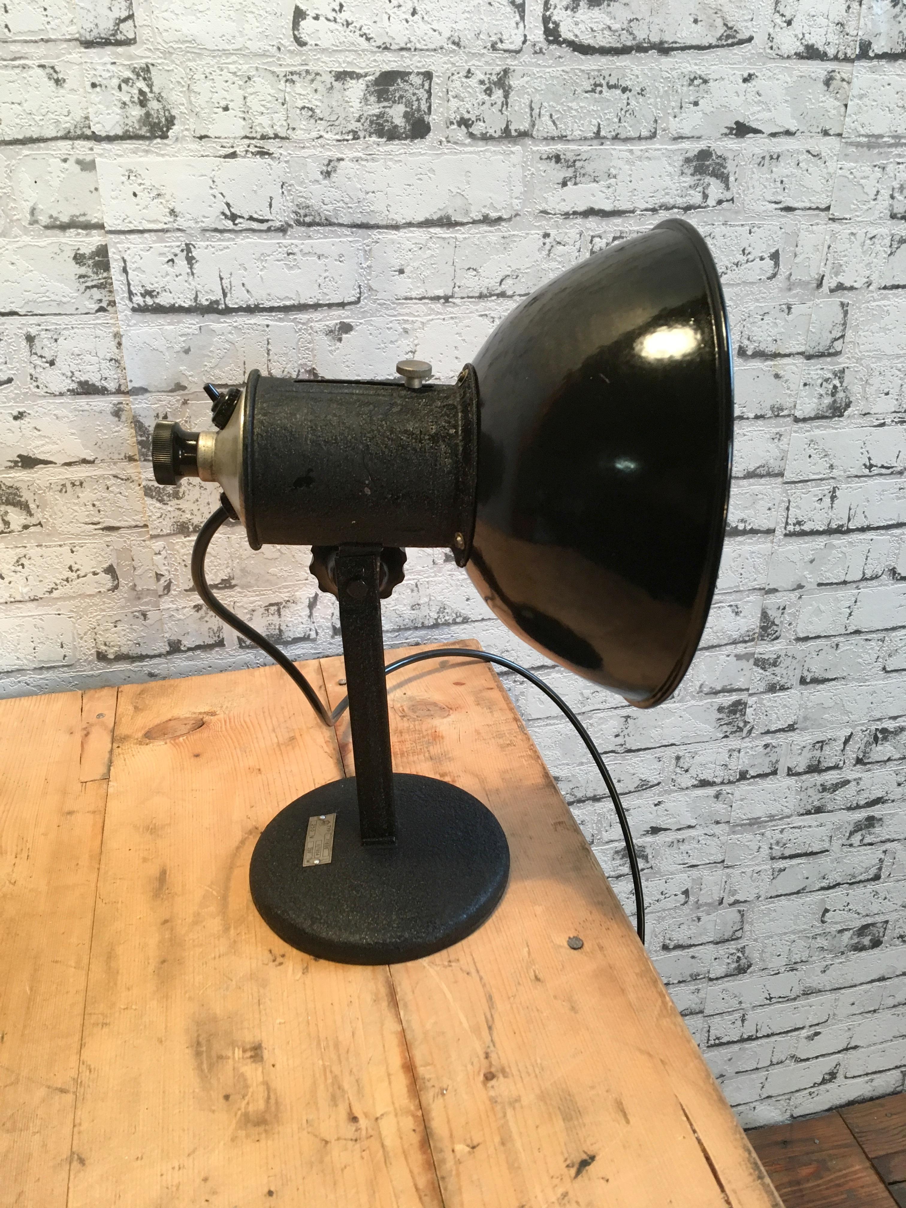 Enameled Vintage Industrial Black Enamel Table Lamp, 1950s