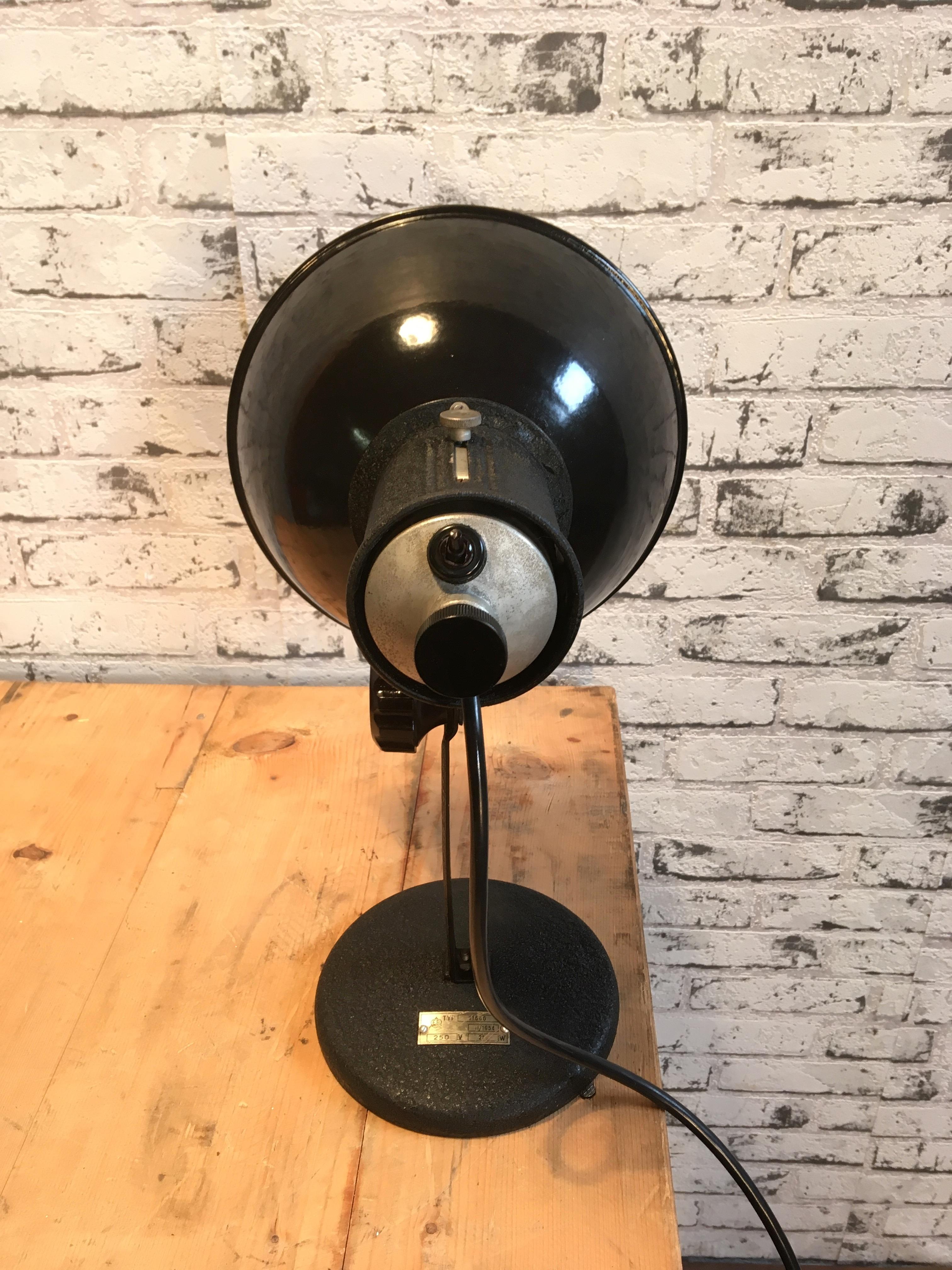 Vintage Industrial Black Enamel Table Lamp, 1950s In Good Condition In Kojetice, CZ