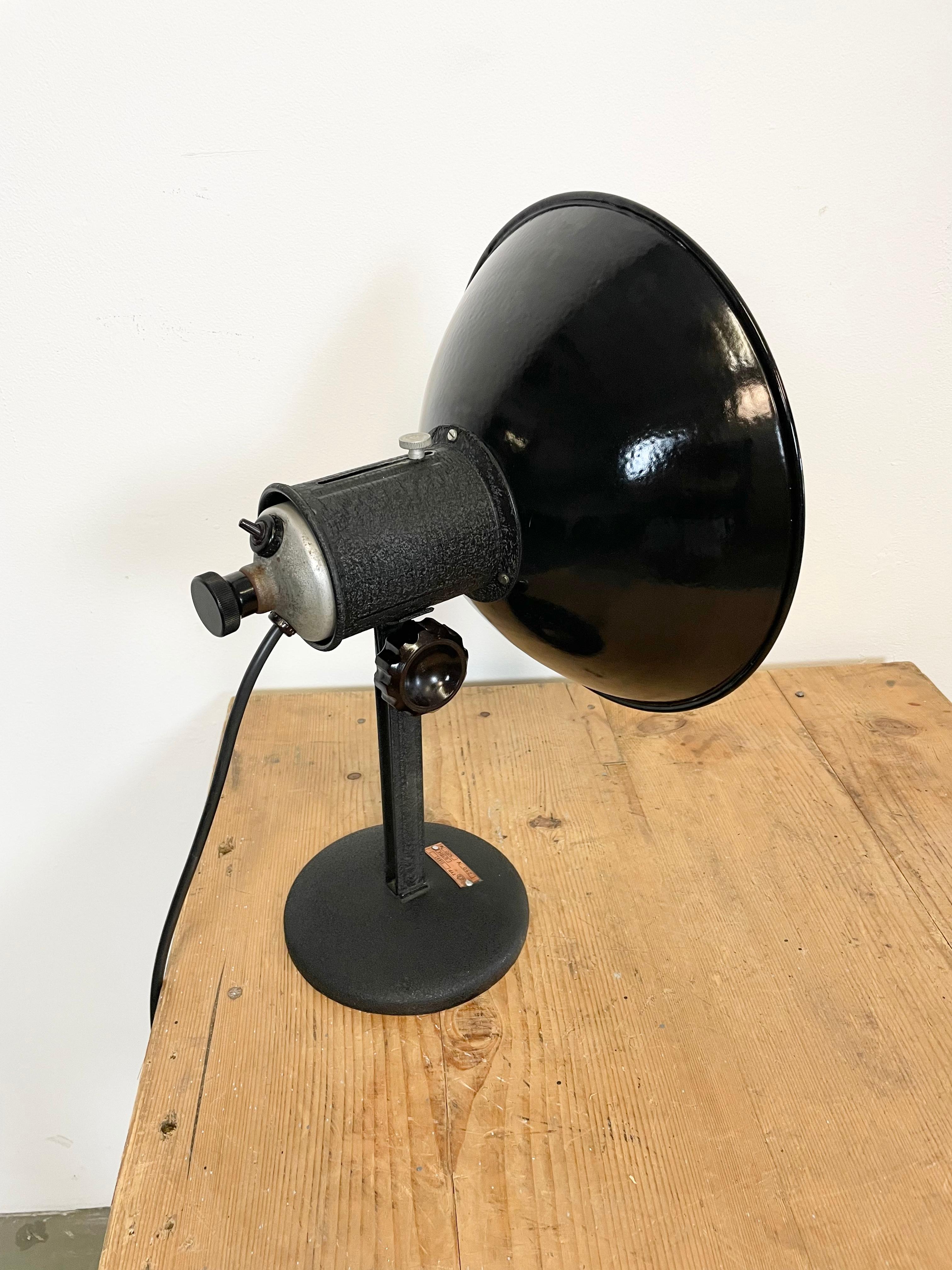 Vintage Industrial Black Enamel Table Lamp, 1950s For Sale 1