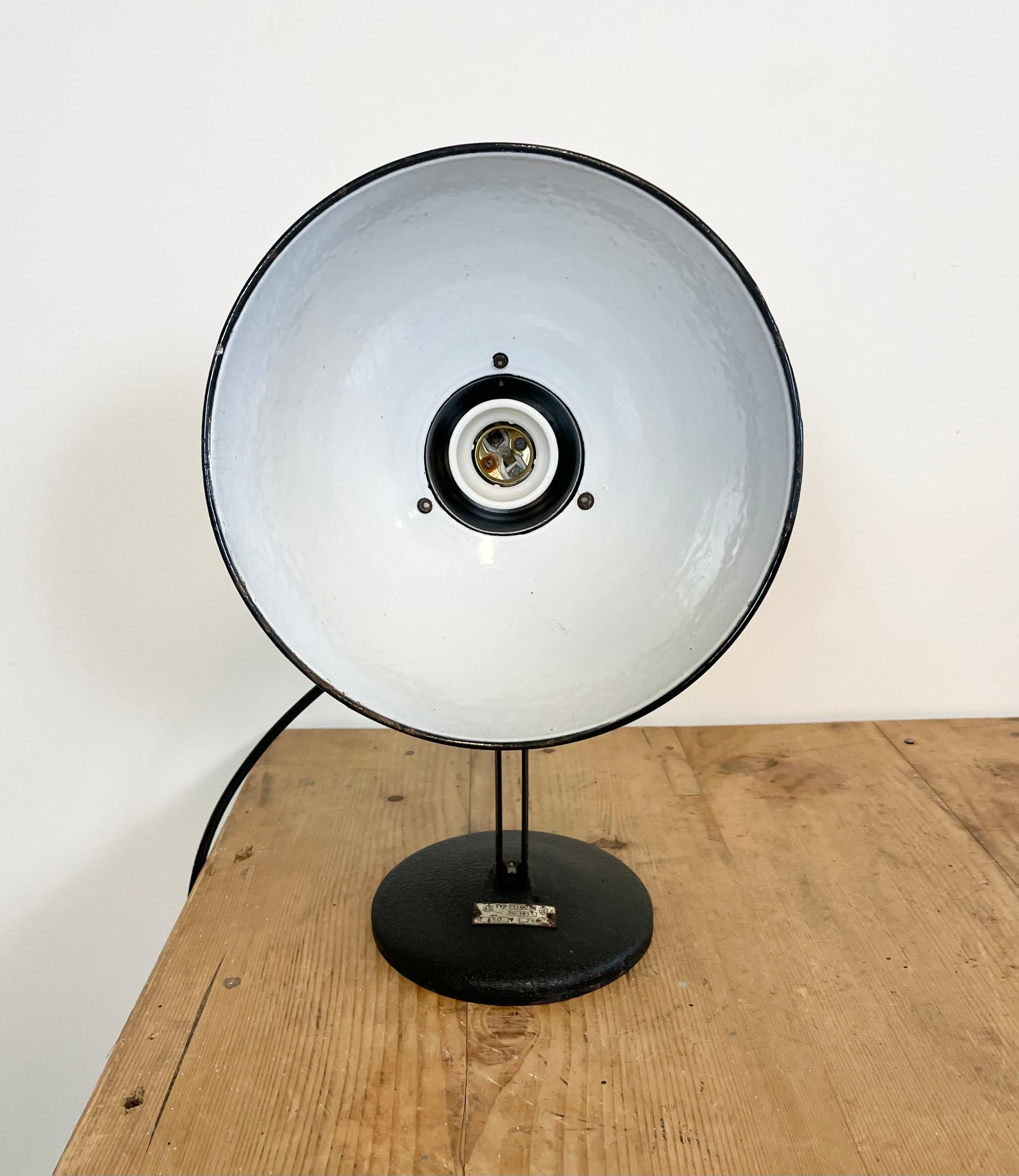 Iron Vintage Industrial Black Enamel Table Lamp, 1950s