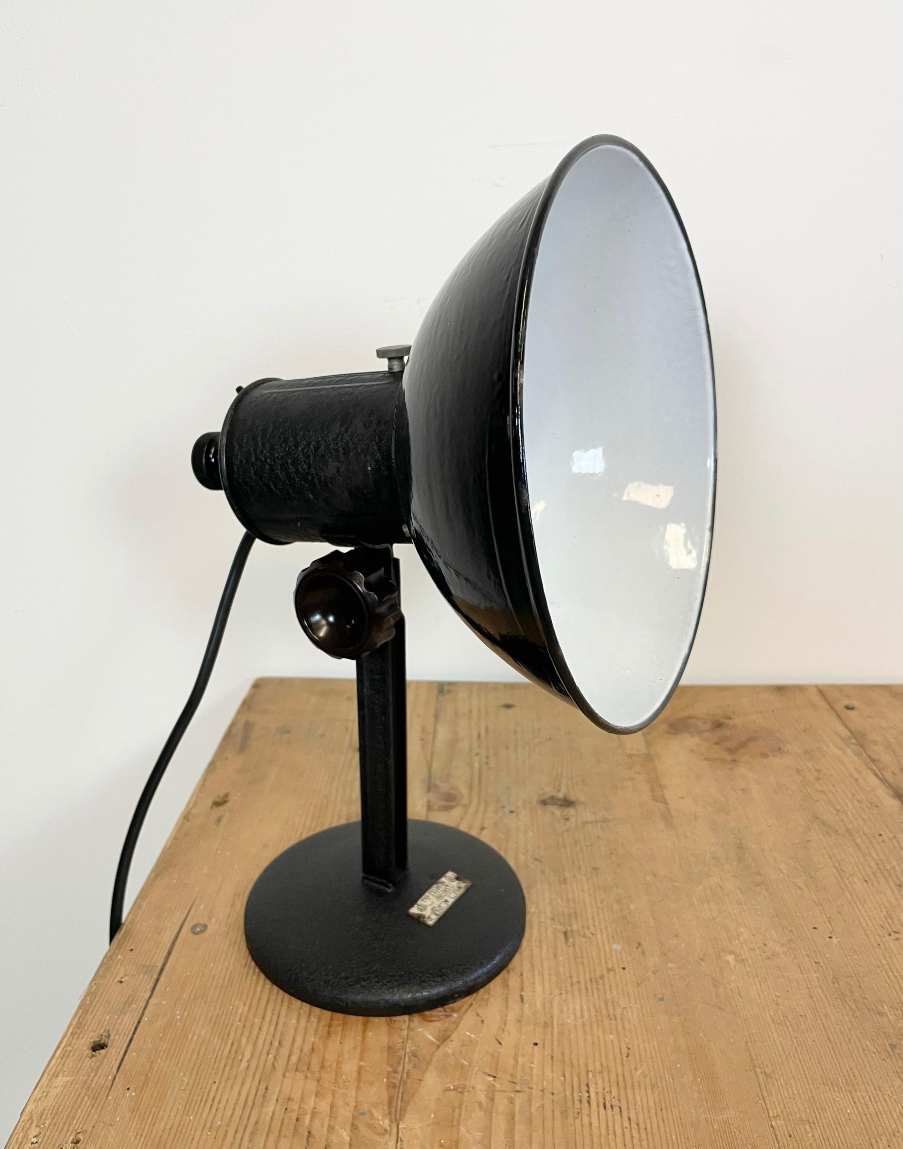 Vintage Industrial Black Enamel Table Lamp, 1950s 1