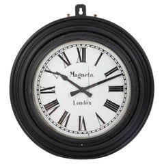 Antique Industrial Black Metal Magneta Factory Railway Wall Clock, C.1920