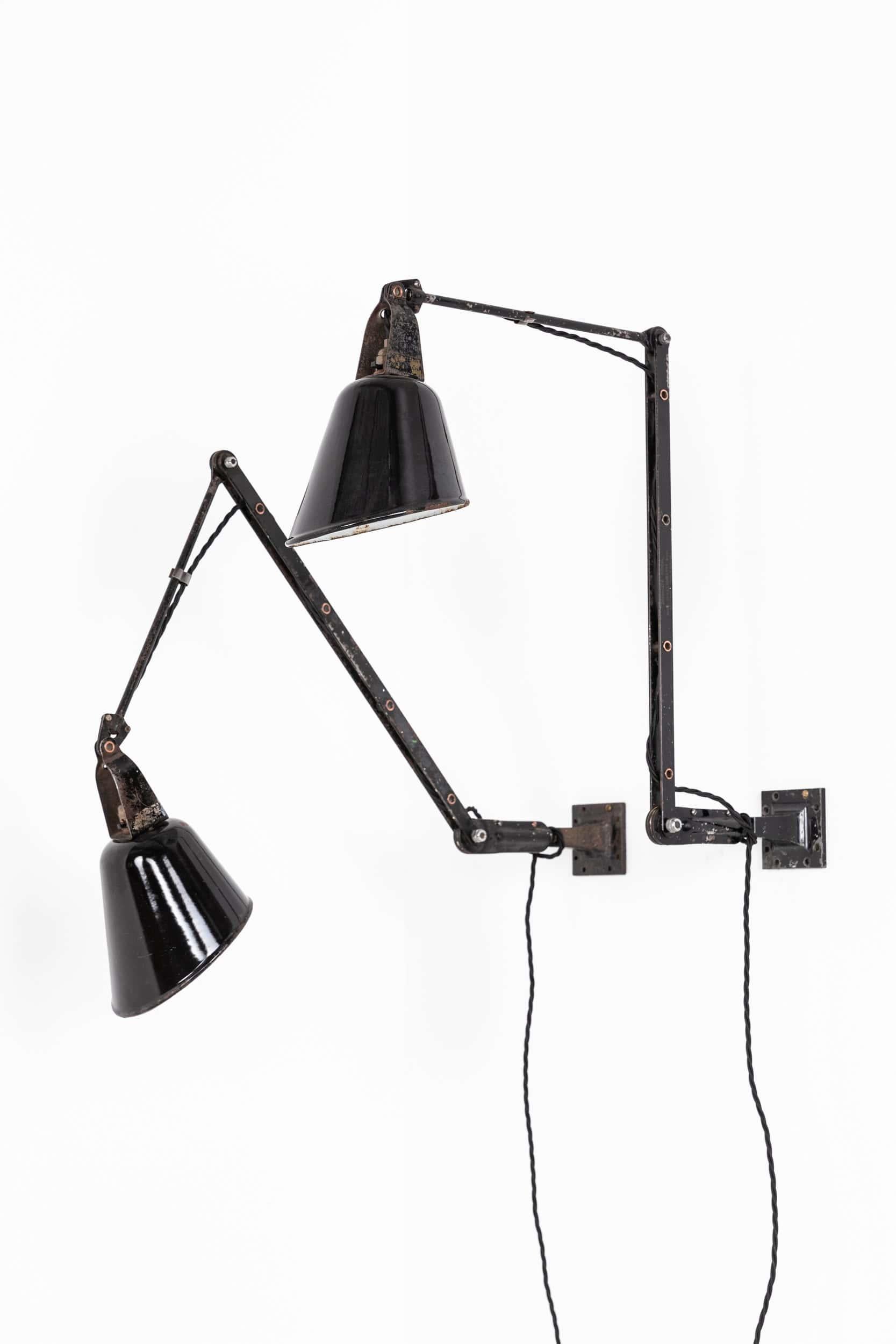 Vintage Industrie Schwarz Stahl Machinist Walligraph Wand Schreibtisch Lampe Licht, C.1930 (Mitte des 20. Jahrhunderts) im Angebot