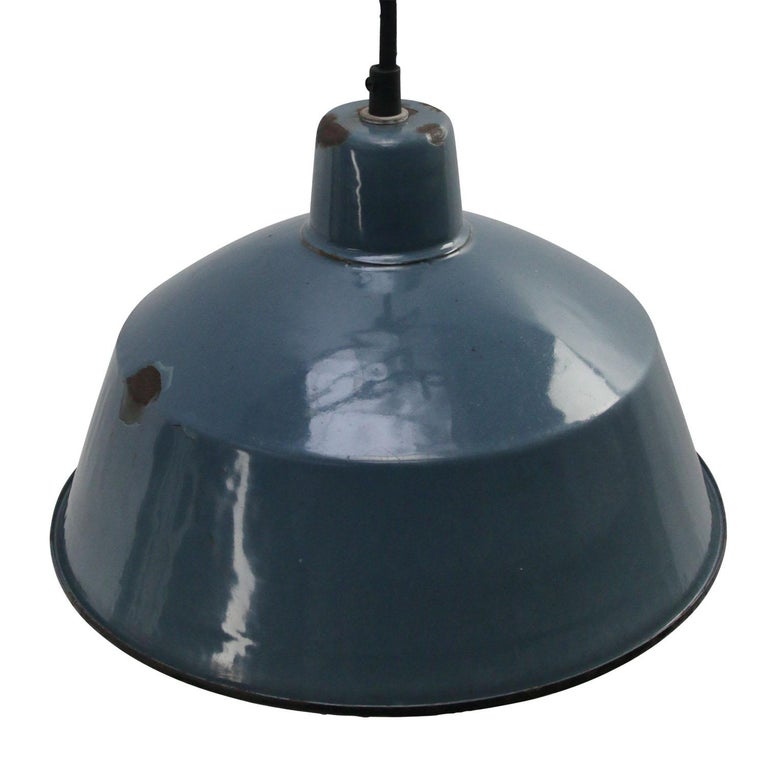 Industrial factory pendant
Blue enamel white interior

Weight: 1.50 kg / 3.3 lb

Priced per individual item. All lamps have been made suitable by international standards for incandescent light bulbs, energy-efficient and LED bulbs. E26/E27 bulb