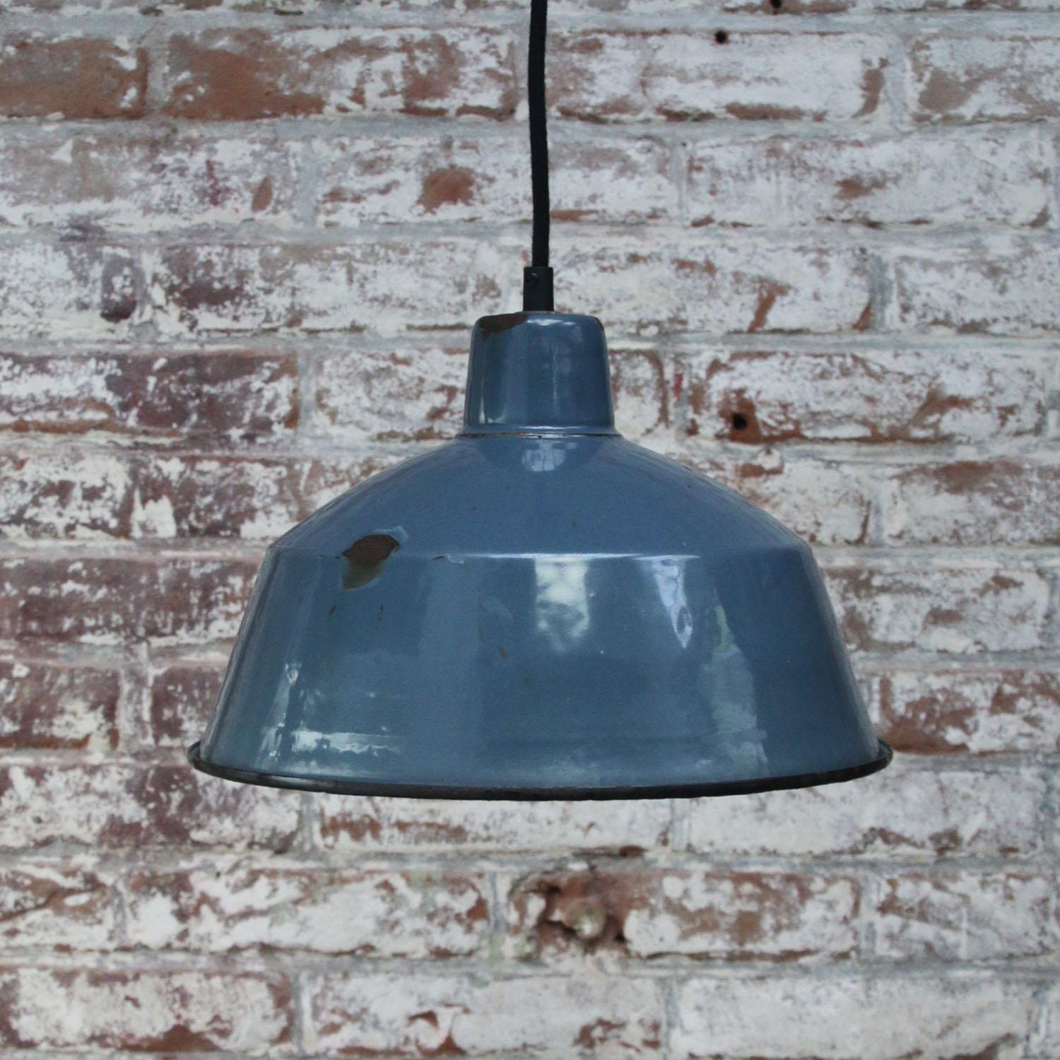Vintage Industrial Blue Enamel Factory Pendant Lamp In Good Condition In Amsterdam, NL