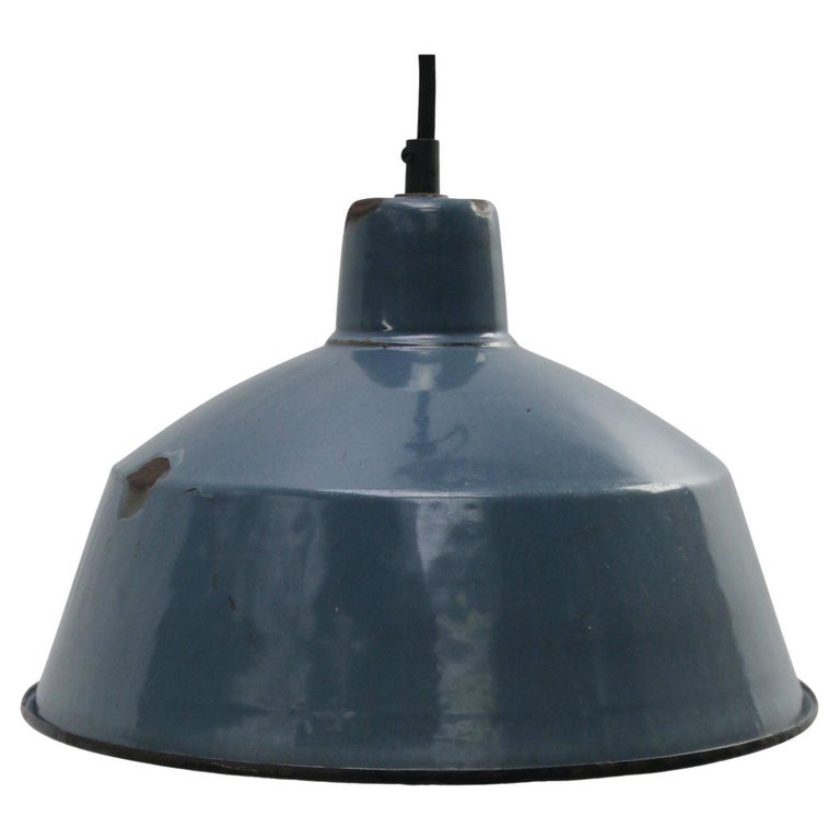 Vintage Industrial Blue Enamel Factory Pendant Lamp For Sale