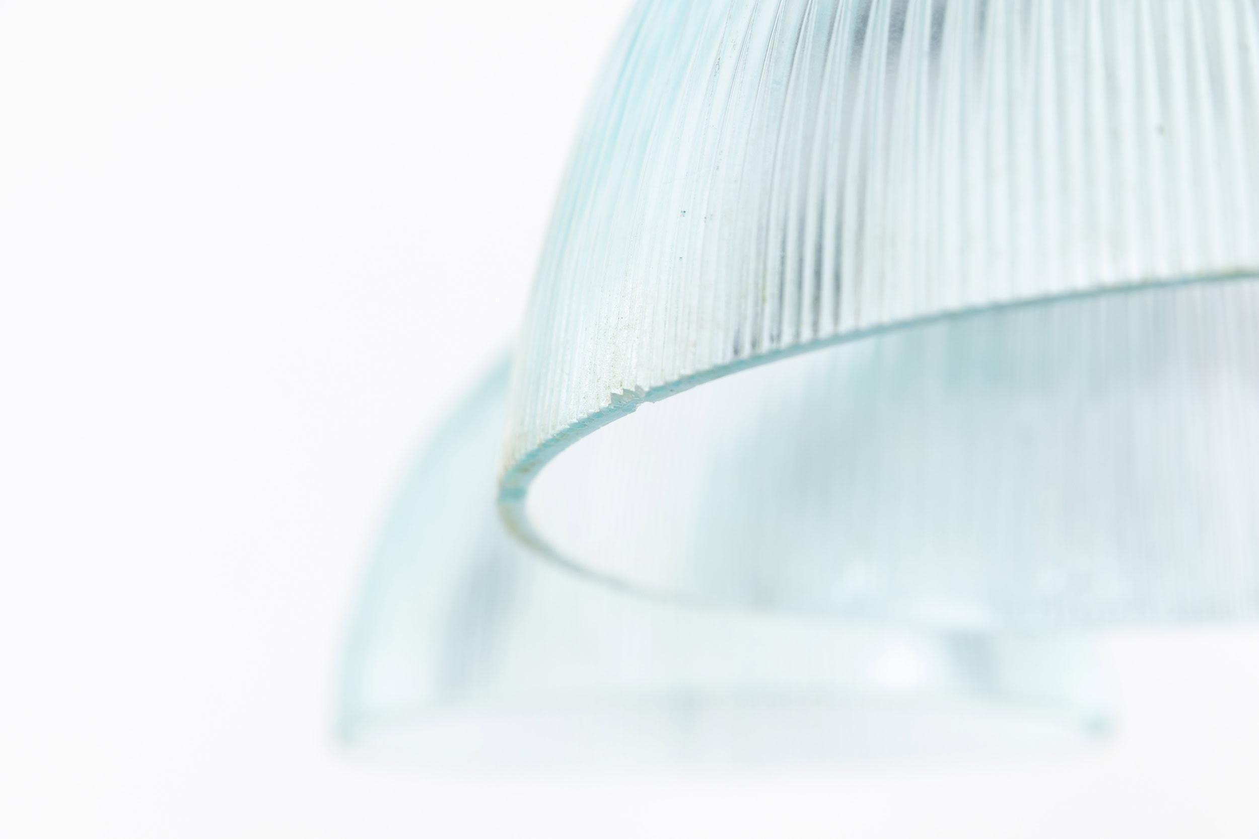 Vintage Industrial Blue Tinted Holophane Prismatic Glass Pendant Light. 1930 (Mitte des 20. Jahrhunderts) im Angebot