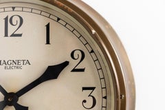 Vintage Industrial Brass Metal Magneta Factory Railway Wall Clock, c.1940