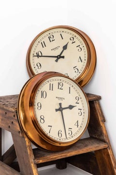 Vintage Industrial Brass Metal Magneta Factory Railway Wall Clock, c.1940