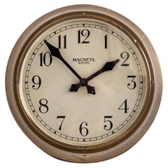 Vintage Industrial Brass Metal Magneta Factory Railway Wall Clock, c.1940