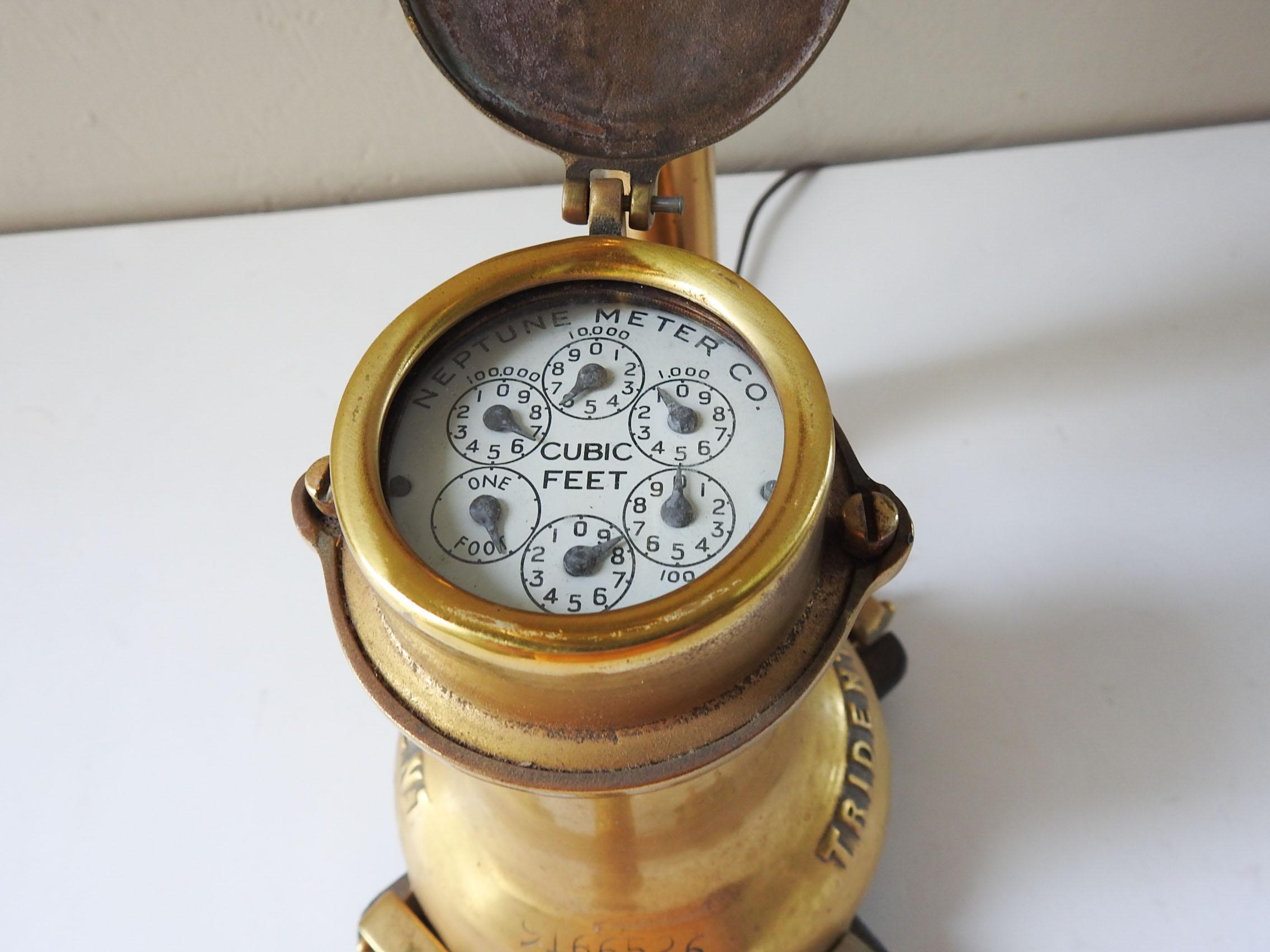 Steampunk Vintage Industrial Brass Pipe & Meter Table Lamp For Sale