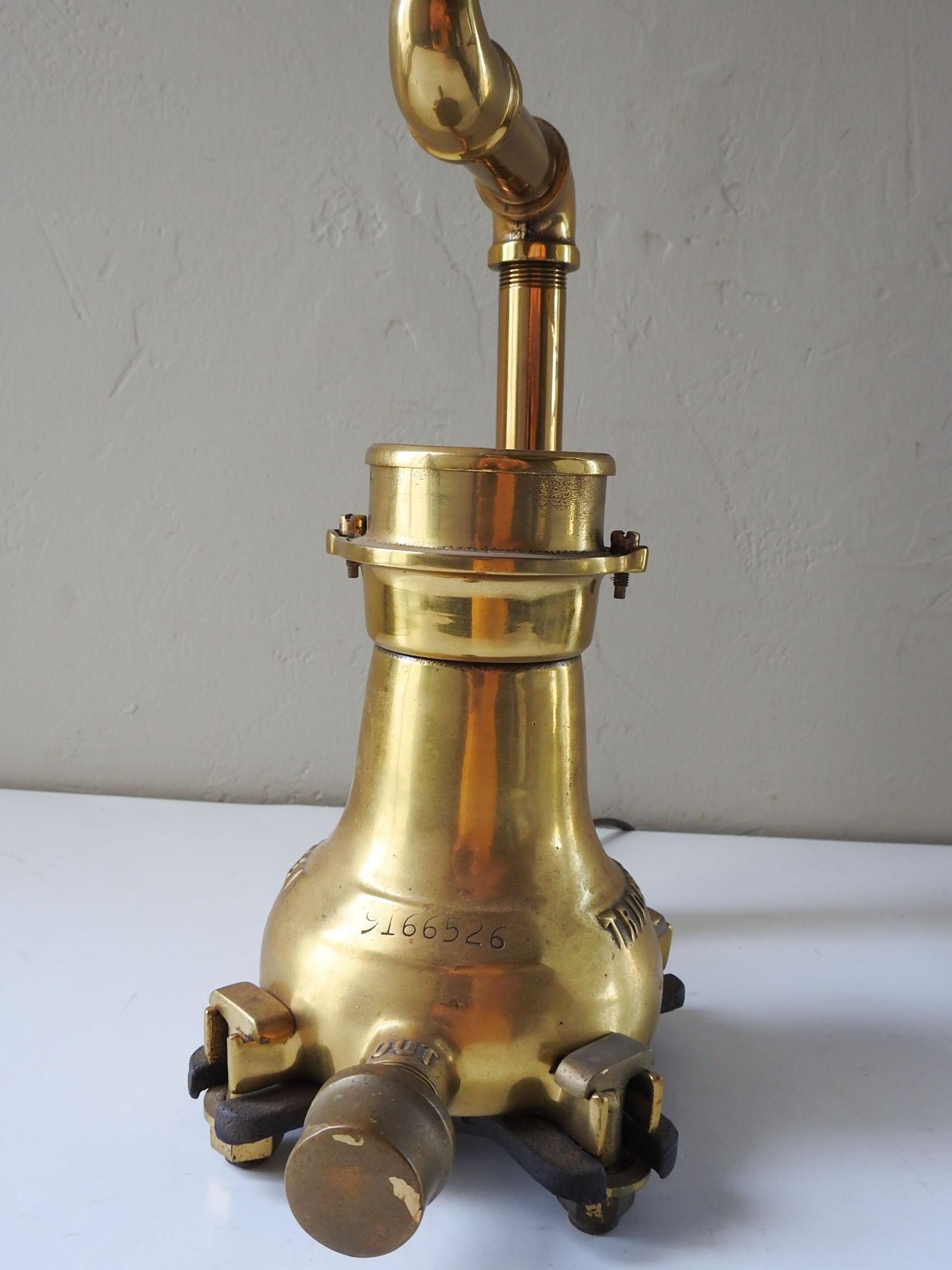 Vintage Industrial Brass Pipe & Meter Table Lamp In Good Condition For Sale In Seguin, TX