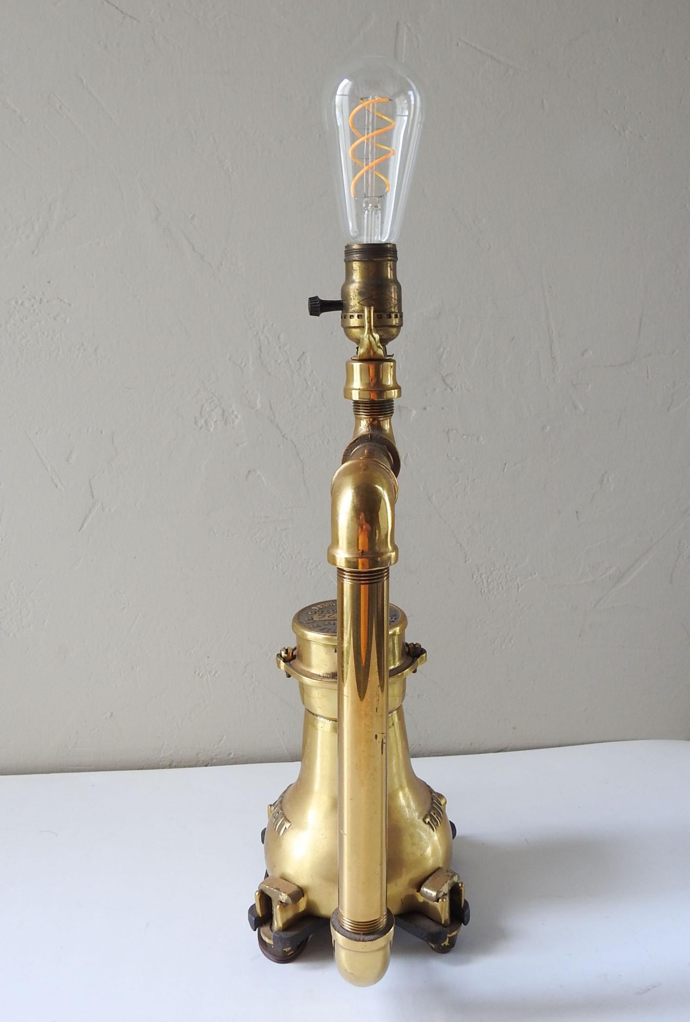Vintage Industrial Brass Pipe & Meter Table Lamp For Sale 3