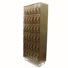Vintage Industrial Brass & Steel Court House File Cabinet Wall-Unit