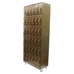 Vintage Industrial Brass & Steel Court House File Cabinet Wall-Unit