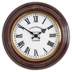 Vintage Industrial Brown Enamel Synchronome Factory Wall Clock, c.1930