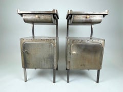 Vintage Industrial Brushed Steel Nightstands, 1920's