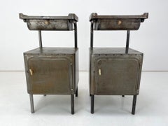 Vintage Industrial Brushed Steel Nightstands, 1920's