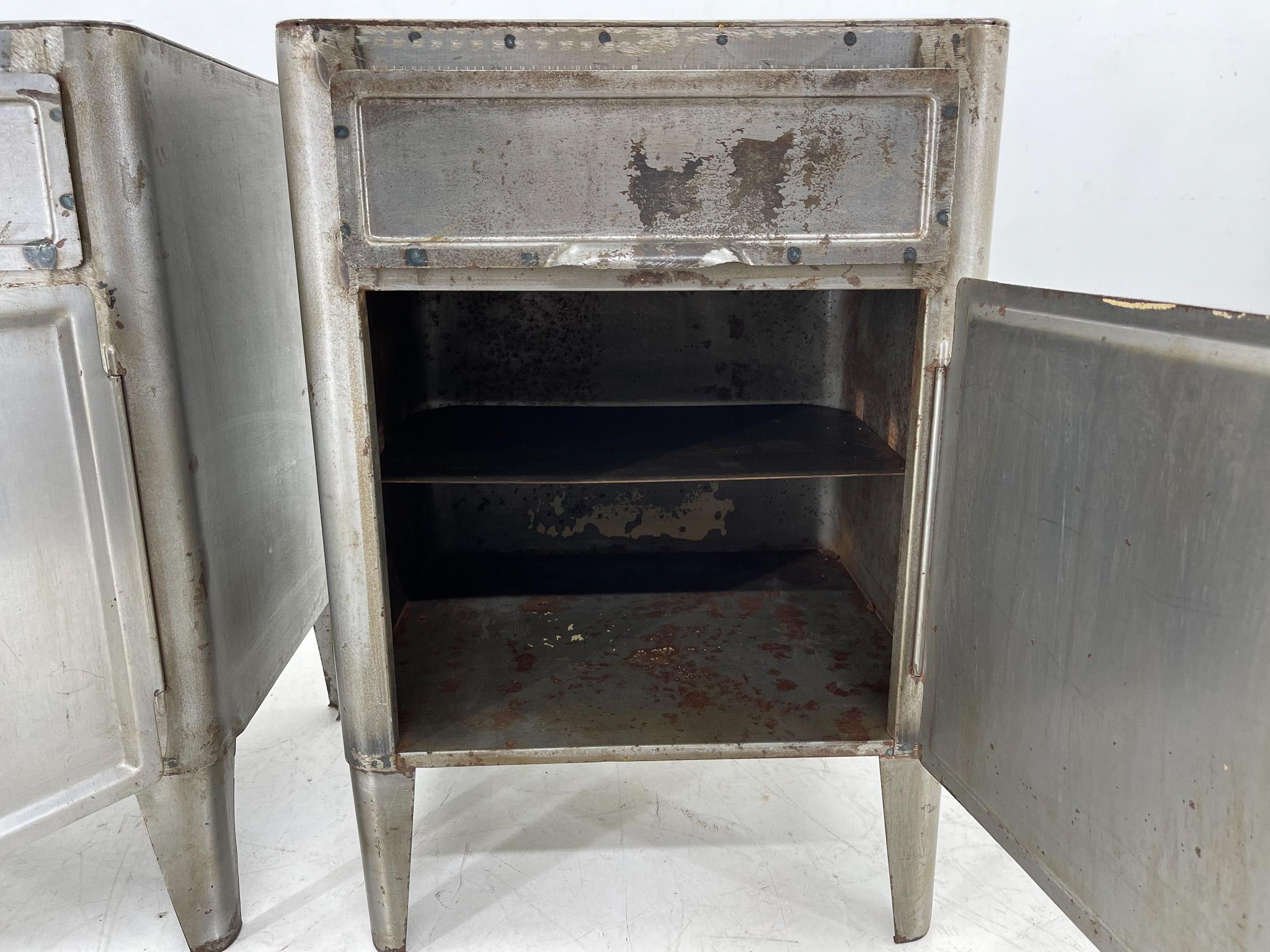 Vintage Industrial Brushed Steel Nightstands, 1920's In Good Condition For Sale In Praha, CZ