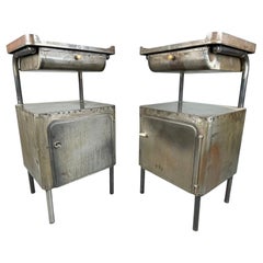 Vintage Industrial Brushed Steel Nightstands, 1920's