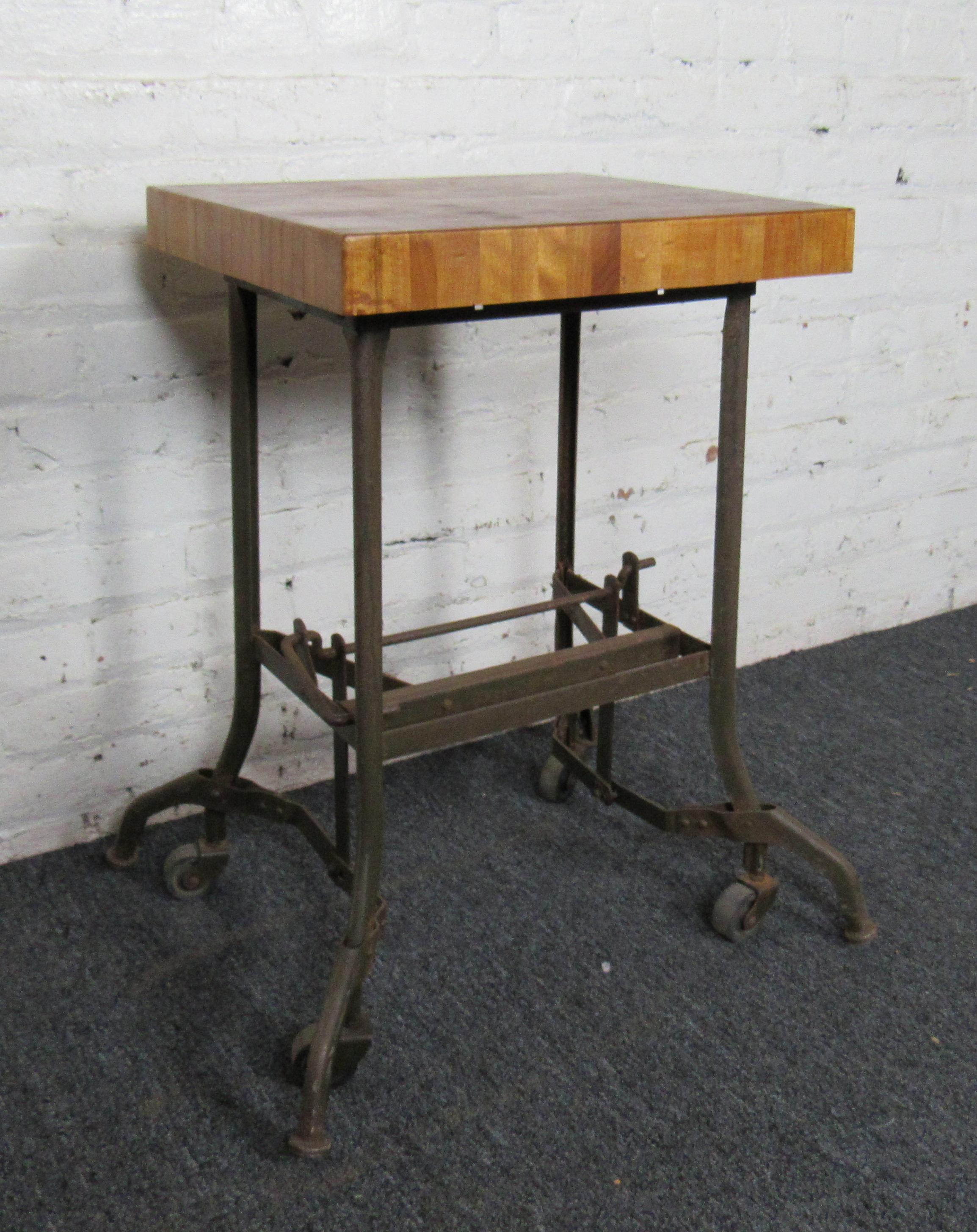 Mid-Century Modern Vintage Industrial Butcher Block Table