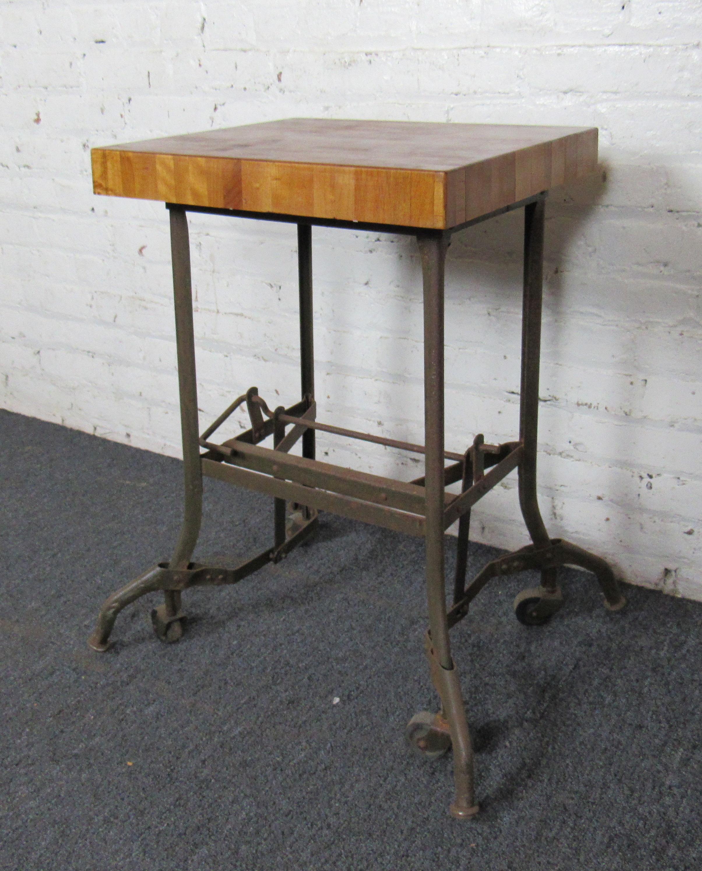 Vintage Industrial Butcher Block Table In Distressed Condition In Brooklyn, NY