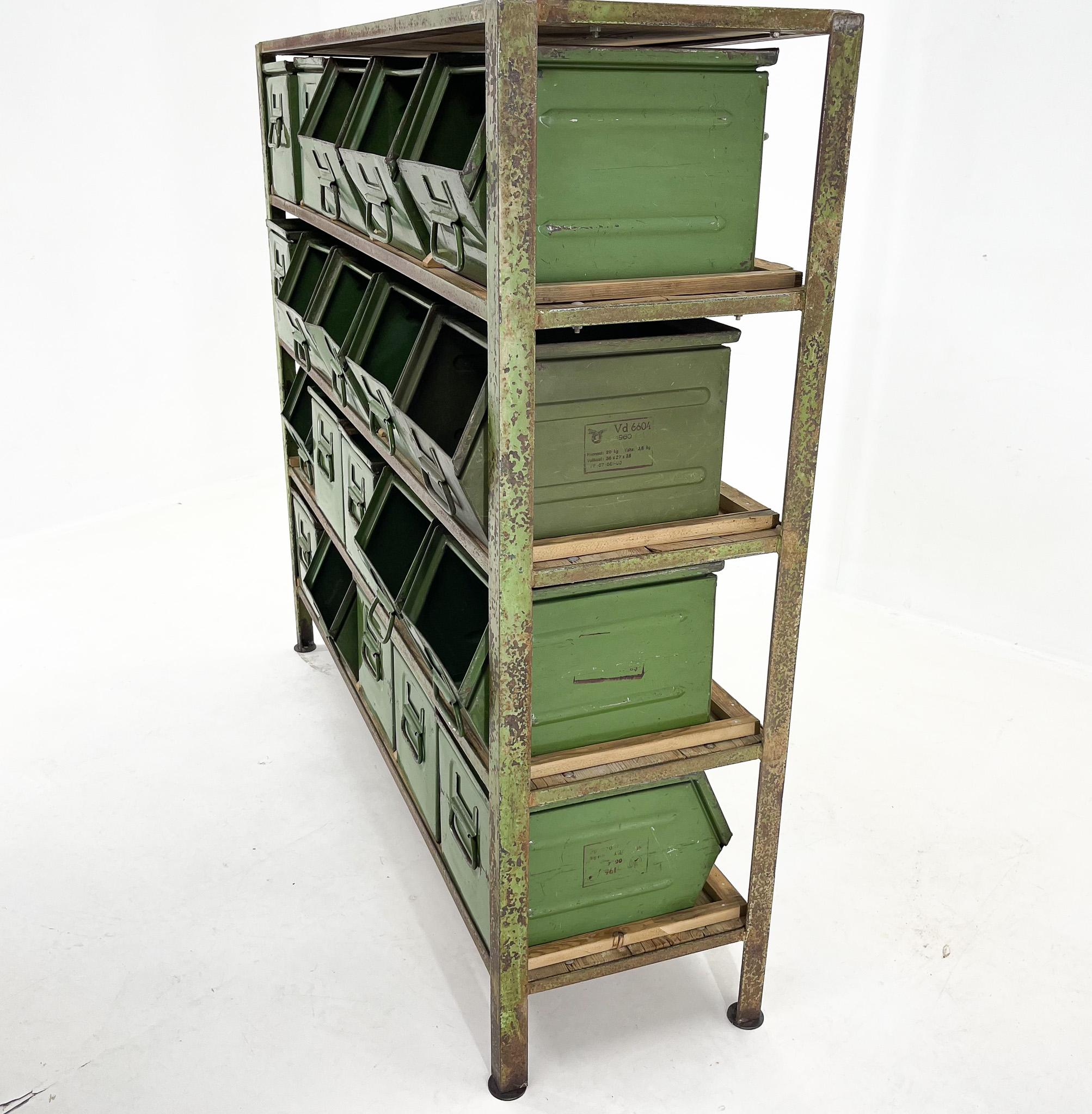 Vintage Industrial Cabinet, 20 Iron Drawers, Wooden Top, 1950s 6
