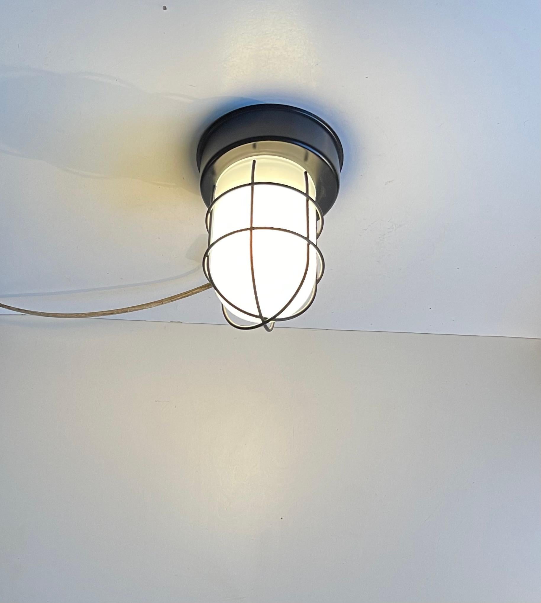Powder-Coated Vintage Industrial Cage Flush Mount or Wall Light by Abo Randers, 1980s For Sale