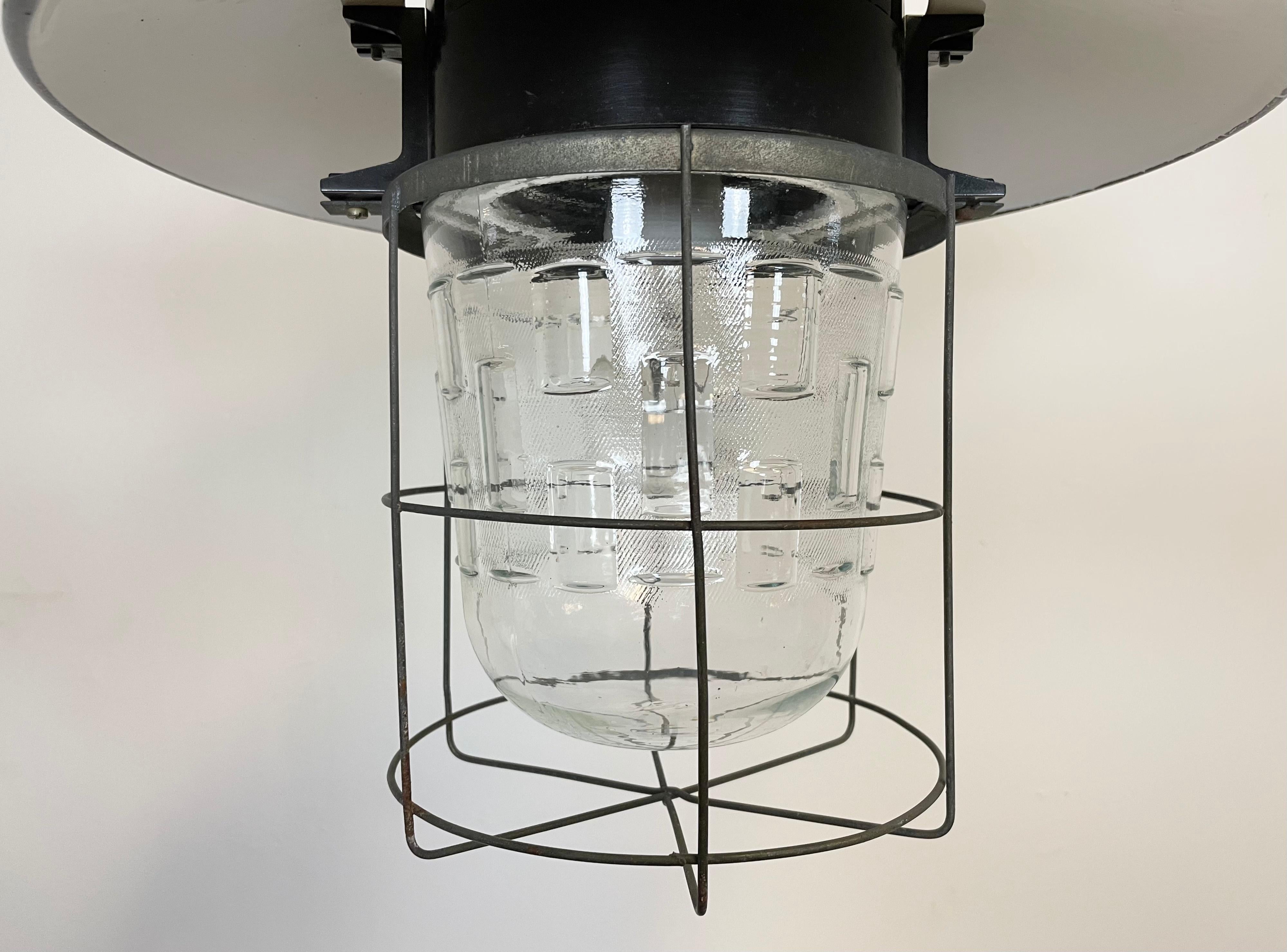 Enamel Vintage Industrial Cage Pendant Lamp, 1960s For Sale