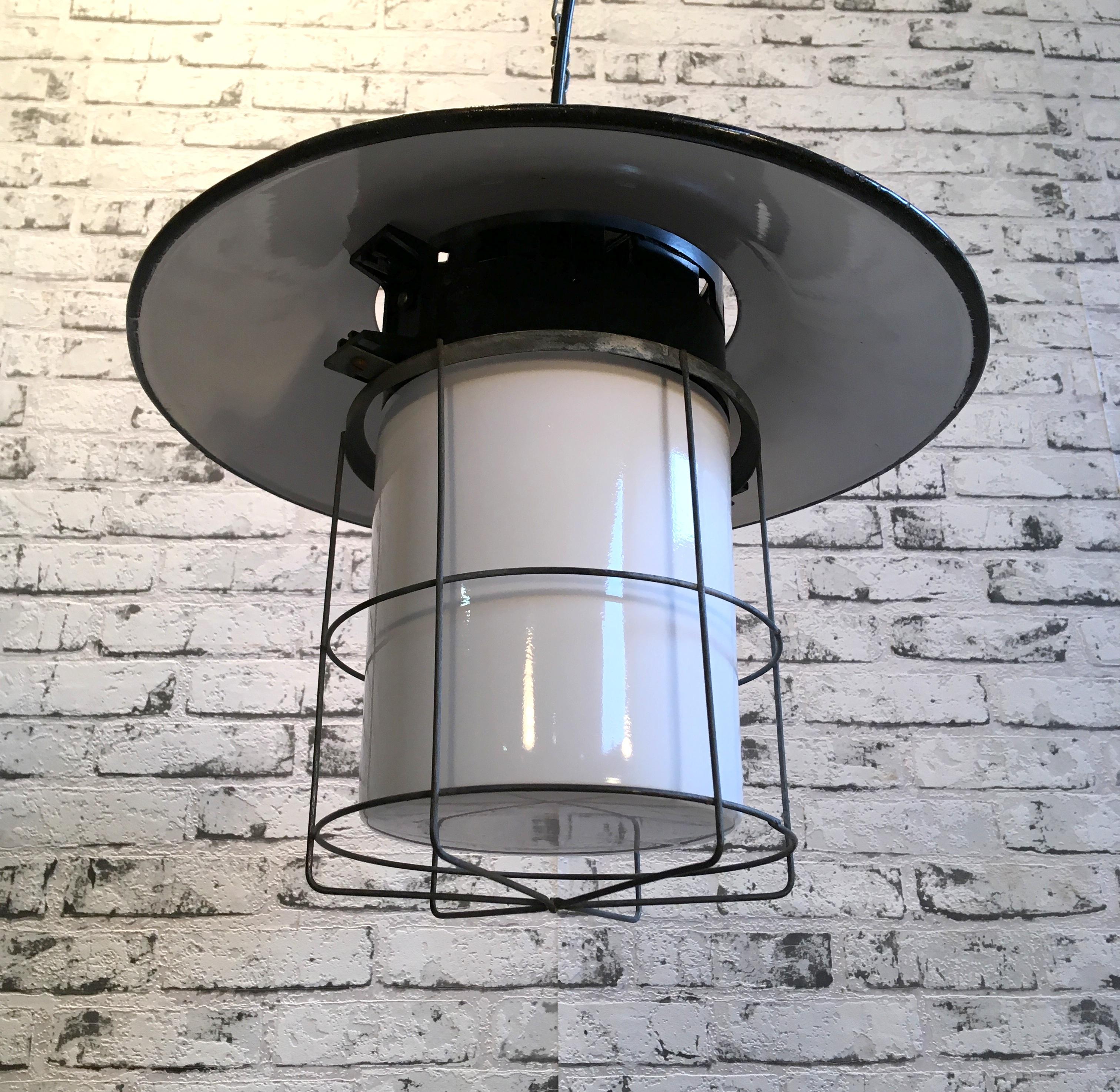 Enameled Vintage Industrial Cage Pendant Lamp, 1960s , Ten