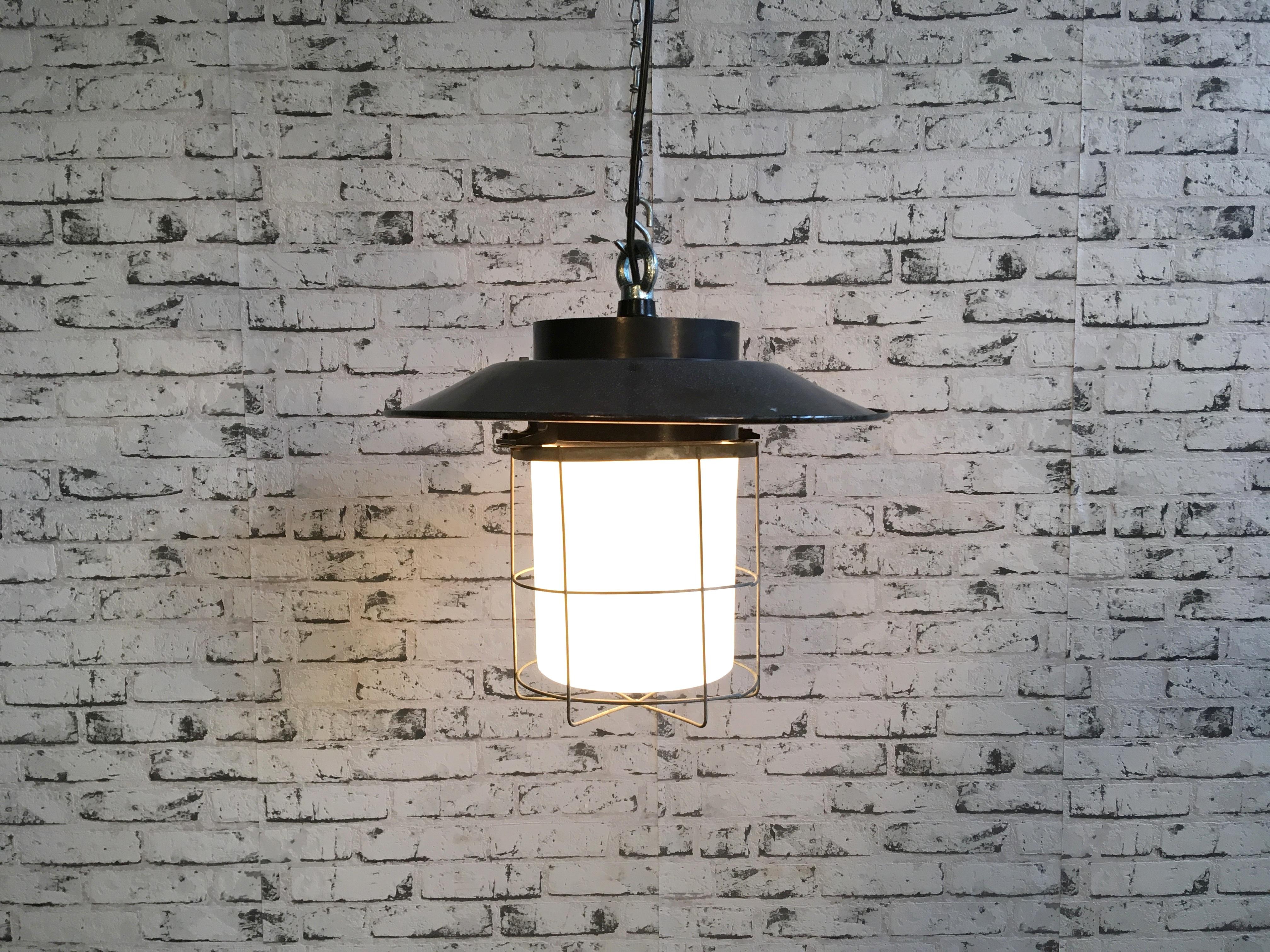 Vintage Industrial Cage Pendant Lamp, 1960s , Ten In Good Condition In Kojetice, CZ
