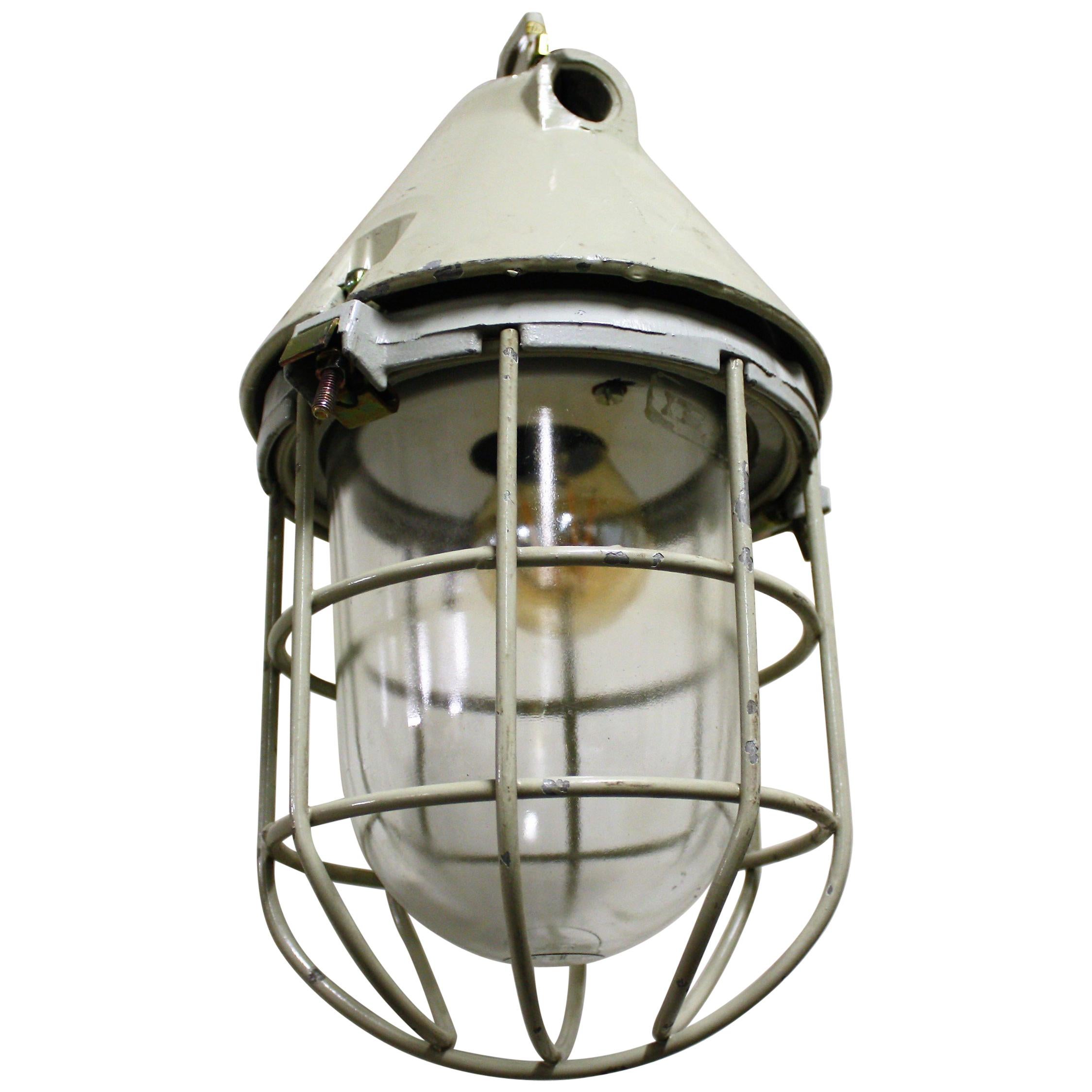Vintage Industrial Caged Bully or Bunker Lamp by EOW Germany