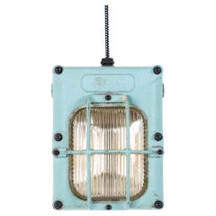 Retro Industrial Caged Prismatic Glass Mint Green Wall Lights By G.E.C