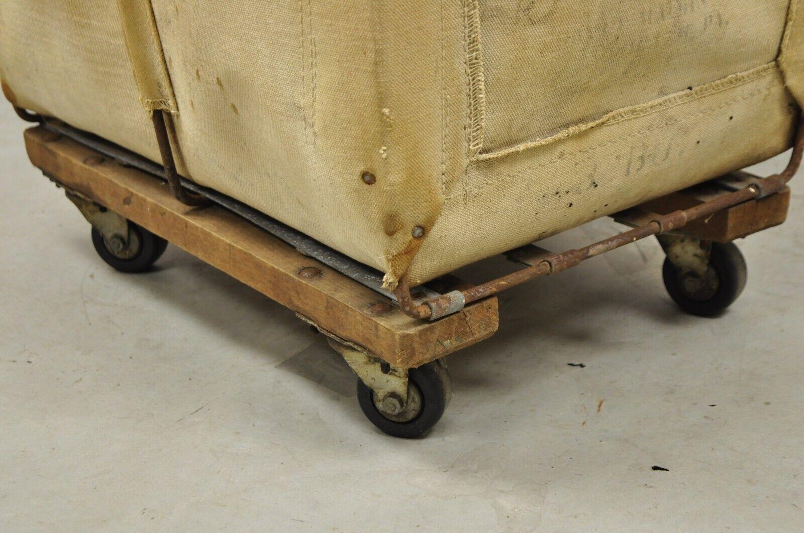 Vintage Industrial Canvas Rolling Storage Laundry Bin by Steel on Wheels For Sale 4