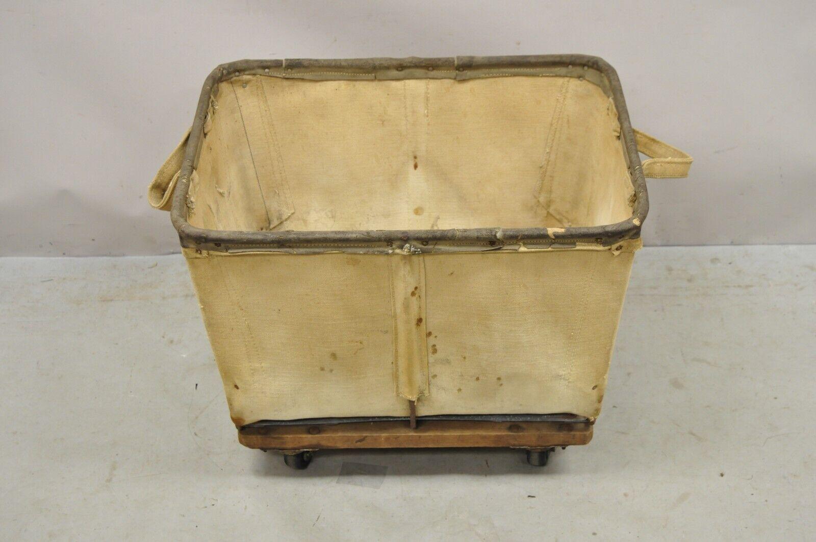 Vintage Industrial Canvas Rolling Storage Laundry Bin by Steel on Wheels For Sale 5