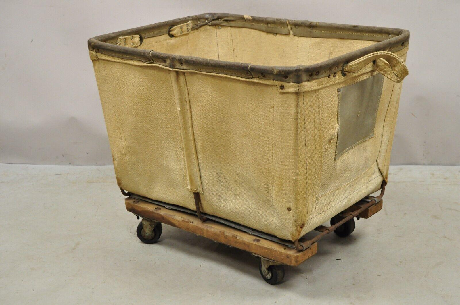 Vintage Industrial Canvas Rolling Storage Laundry Bin by Steel on Wheels For Sale 6