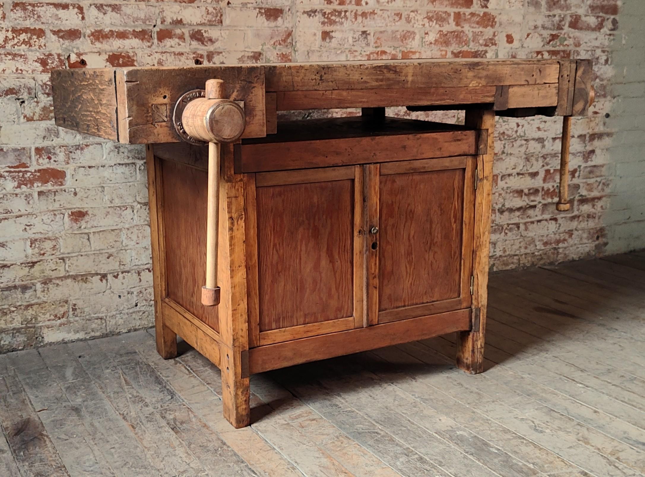 Vintage Carpenter's Workbench with 2 Vises by Hammacher Schlemmer & Co. New York

Overall Dimensions: 33 3/4