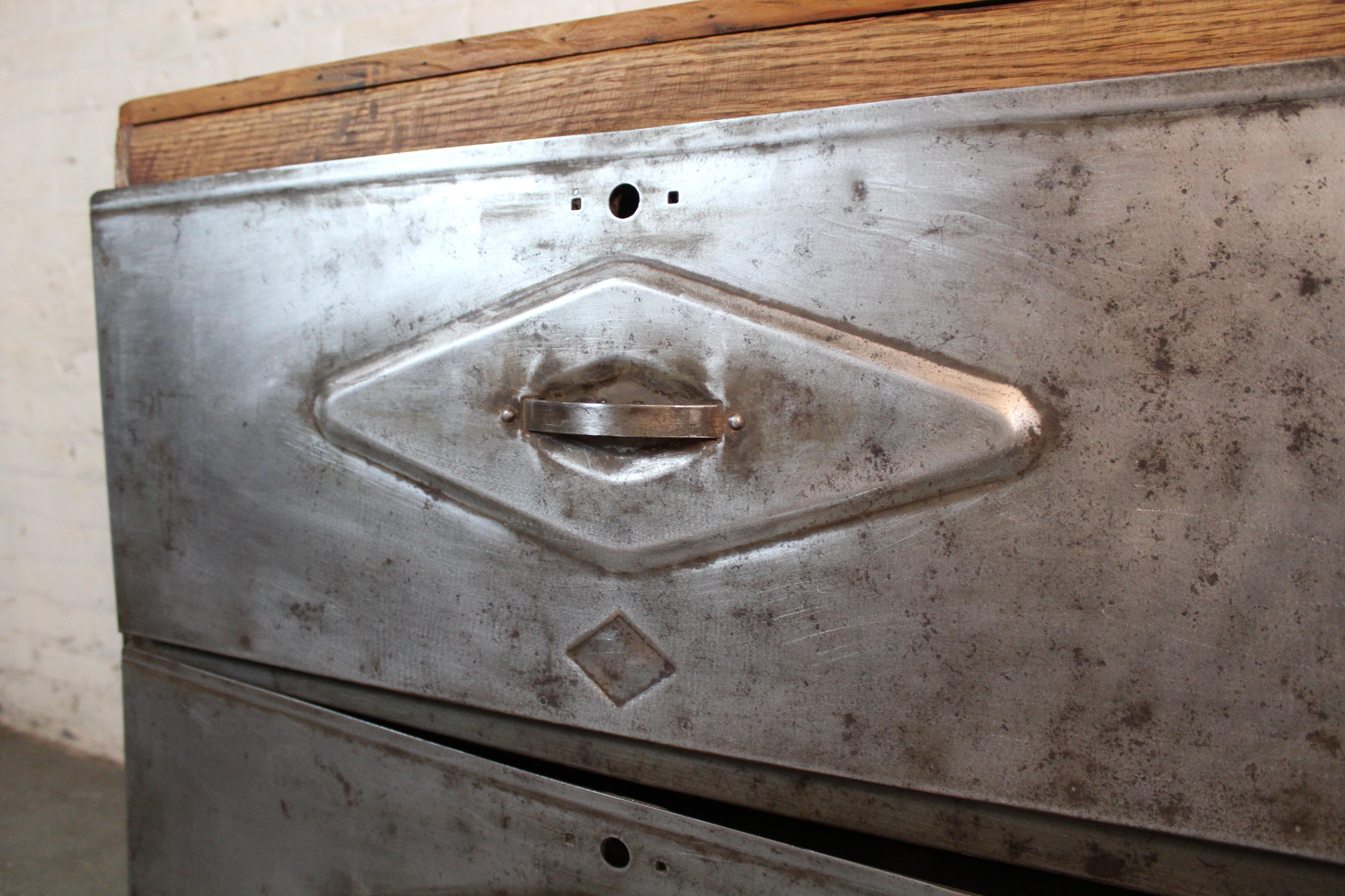 Vintage Industrial Cart with Wood Top For Sale 4