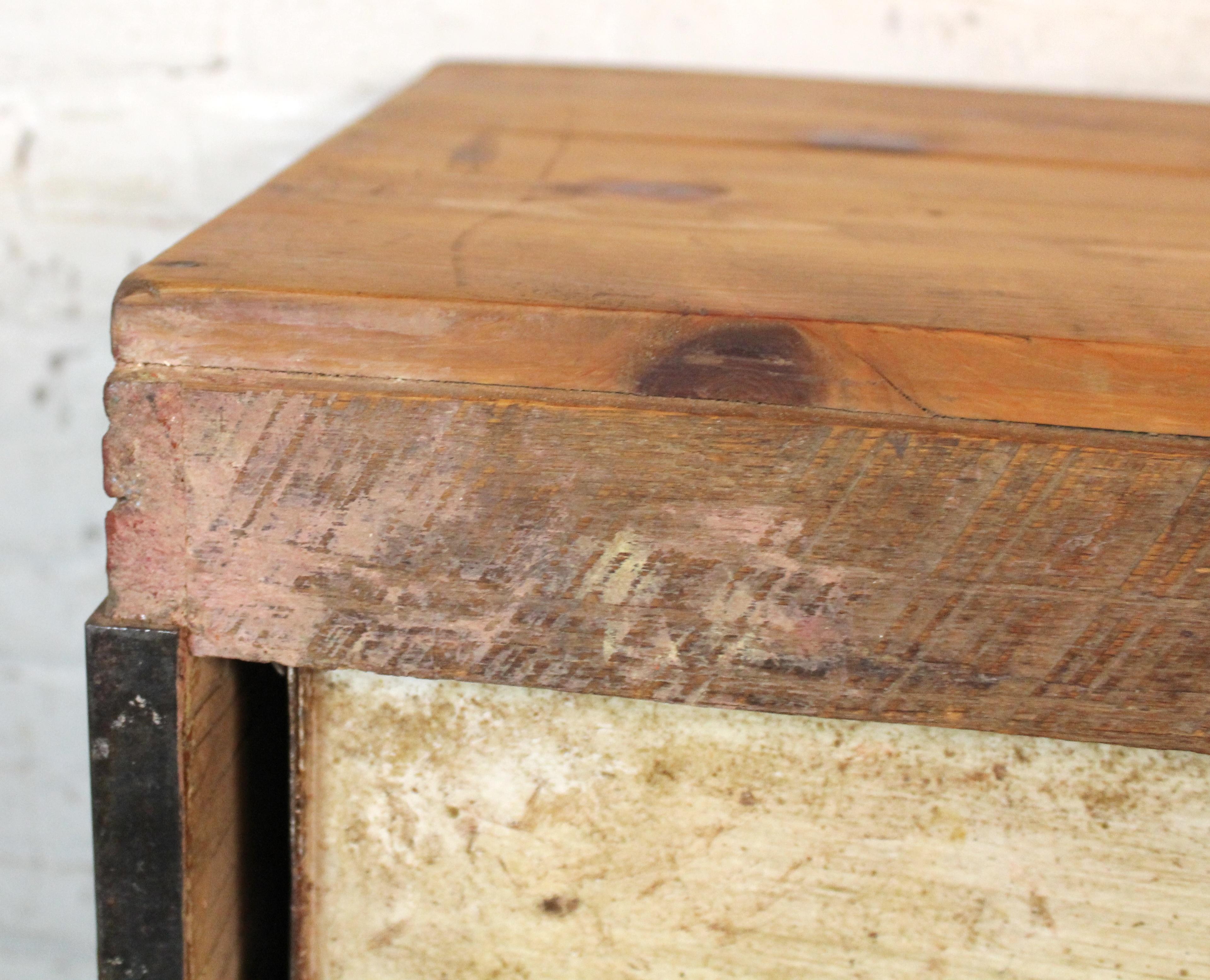 Vintage Industrial Cart with Wood Top For Sale 6