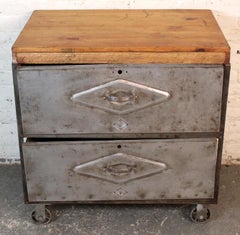 Vintage Industrial Cart with Wood Top