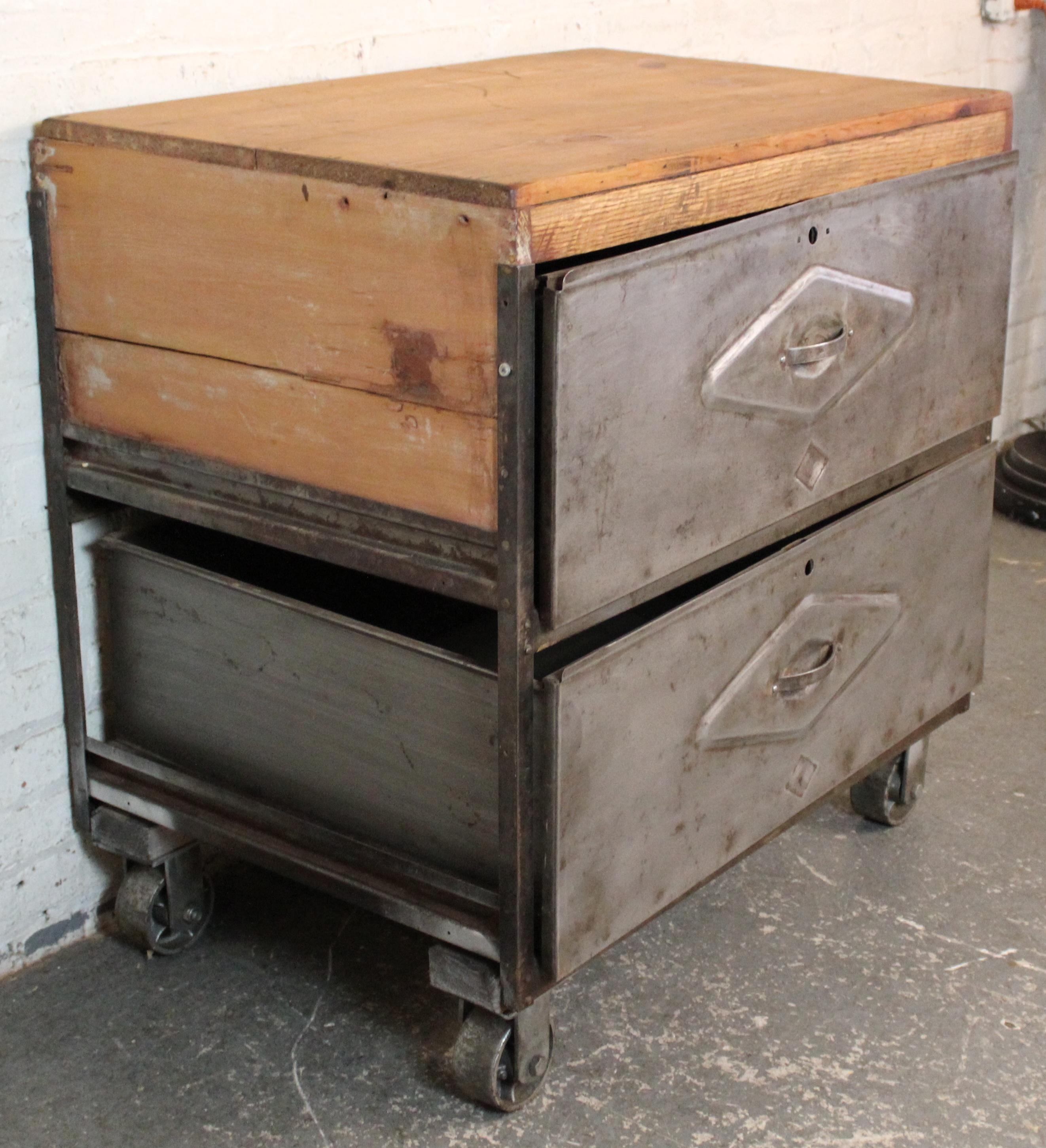 Unknown Vintage Industrial Cart with Wood Top For Sale
