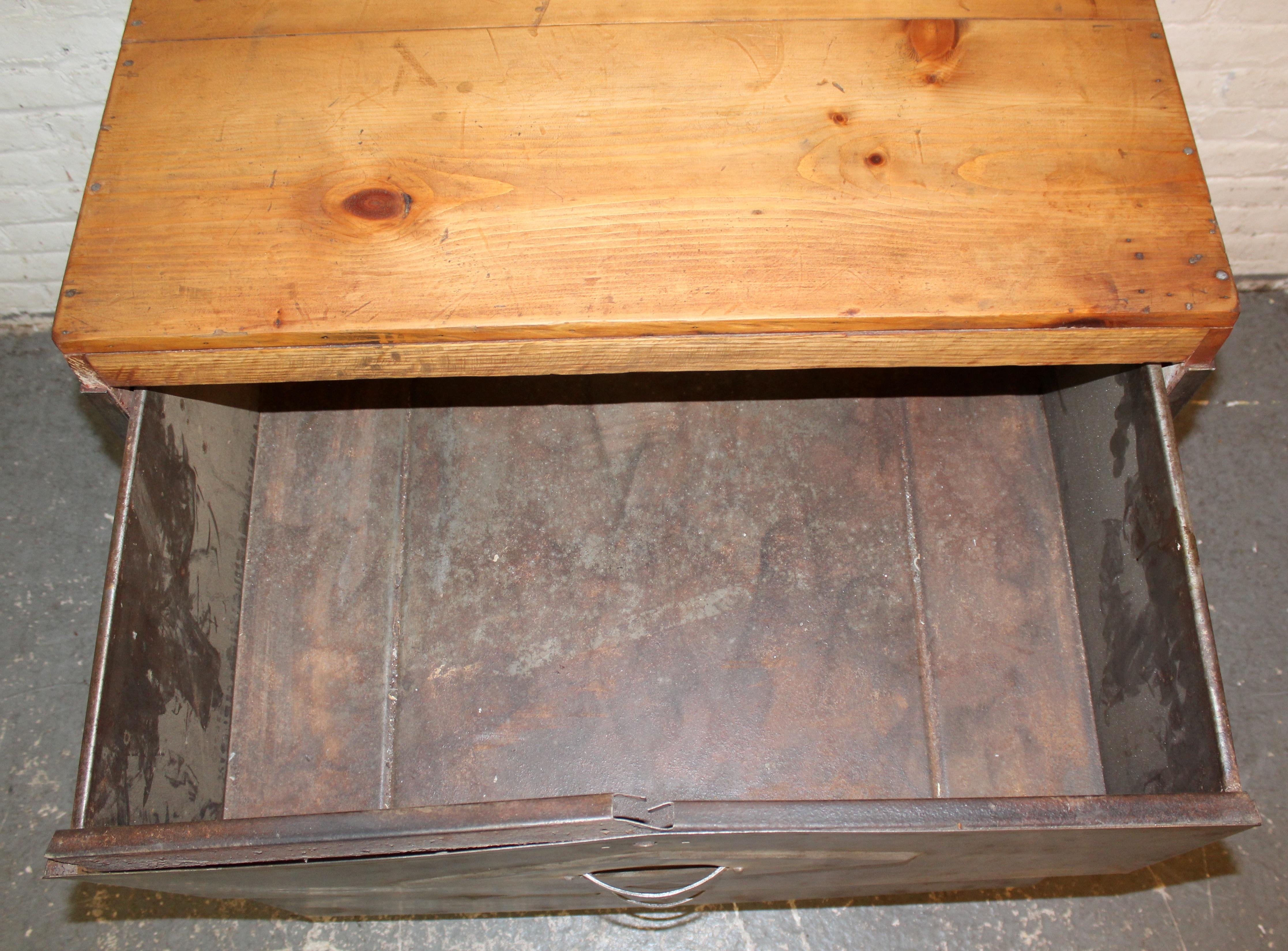 20th Century Vintage Industrial Cart with Wood Top For Sale