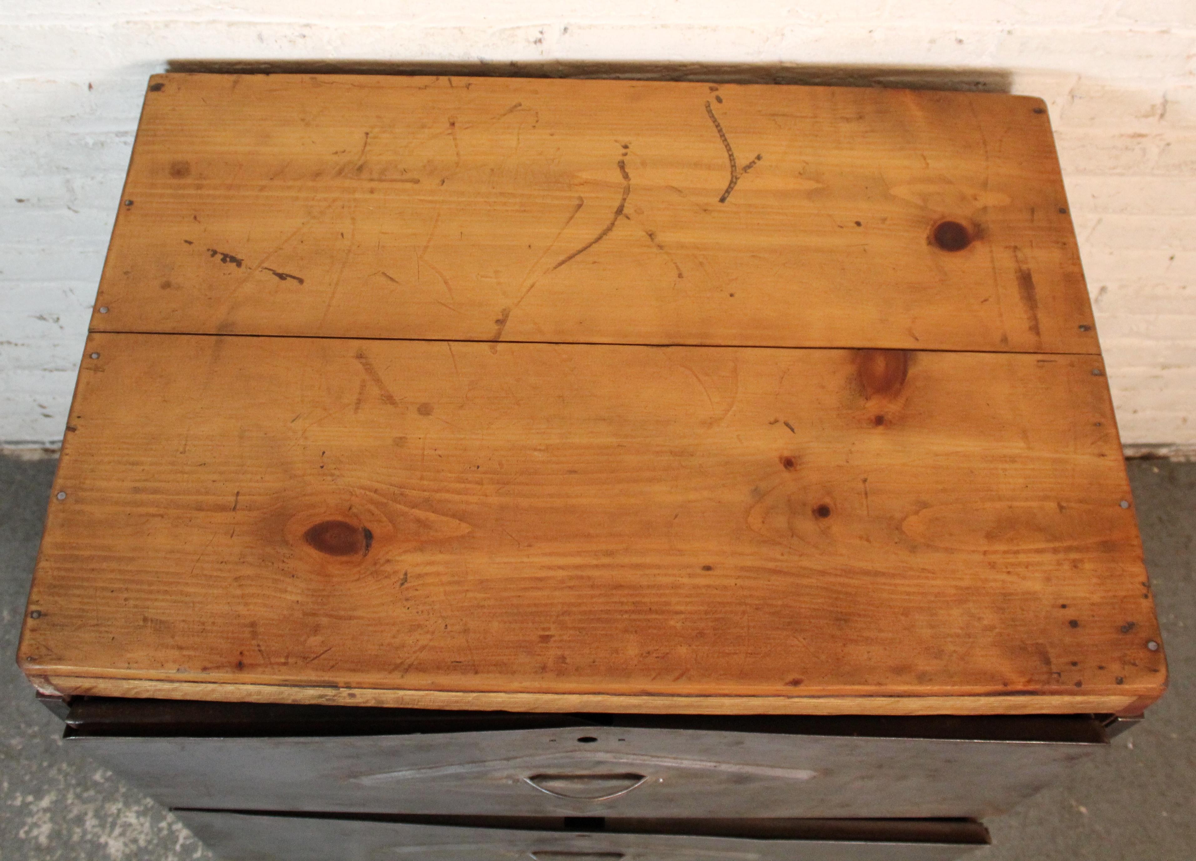 Metal Vintage Industrial Cart with Wood Top For Sale