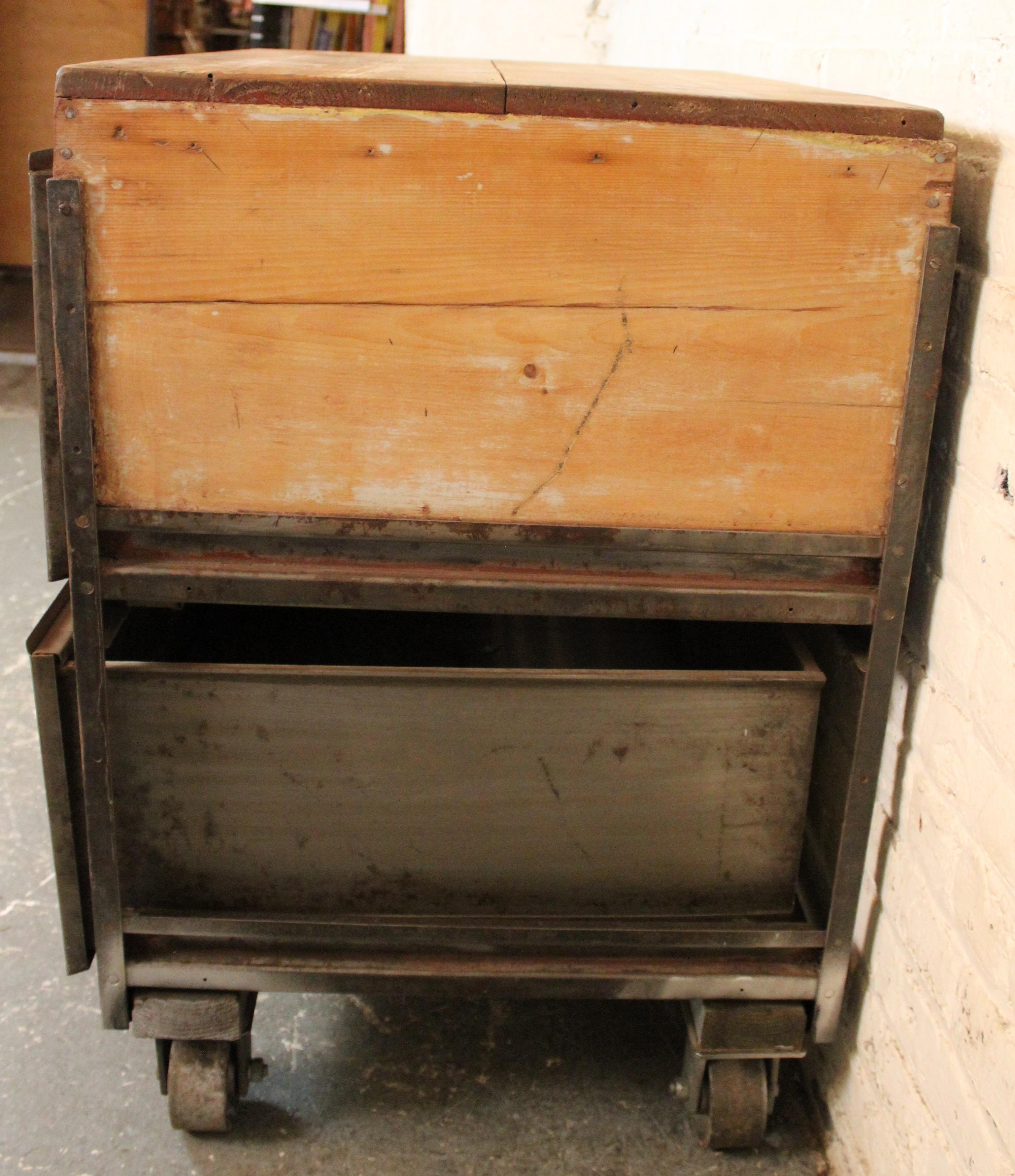 Vintage Industrial Cart with Wood Top For Sale 1