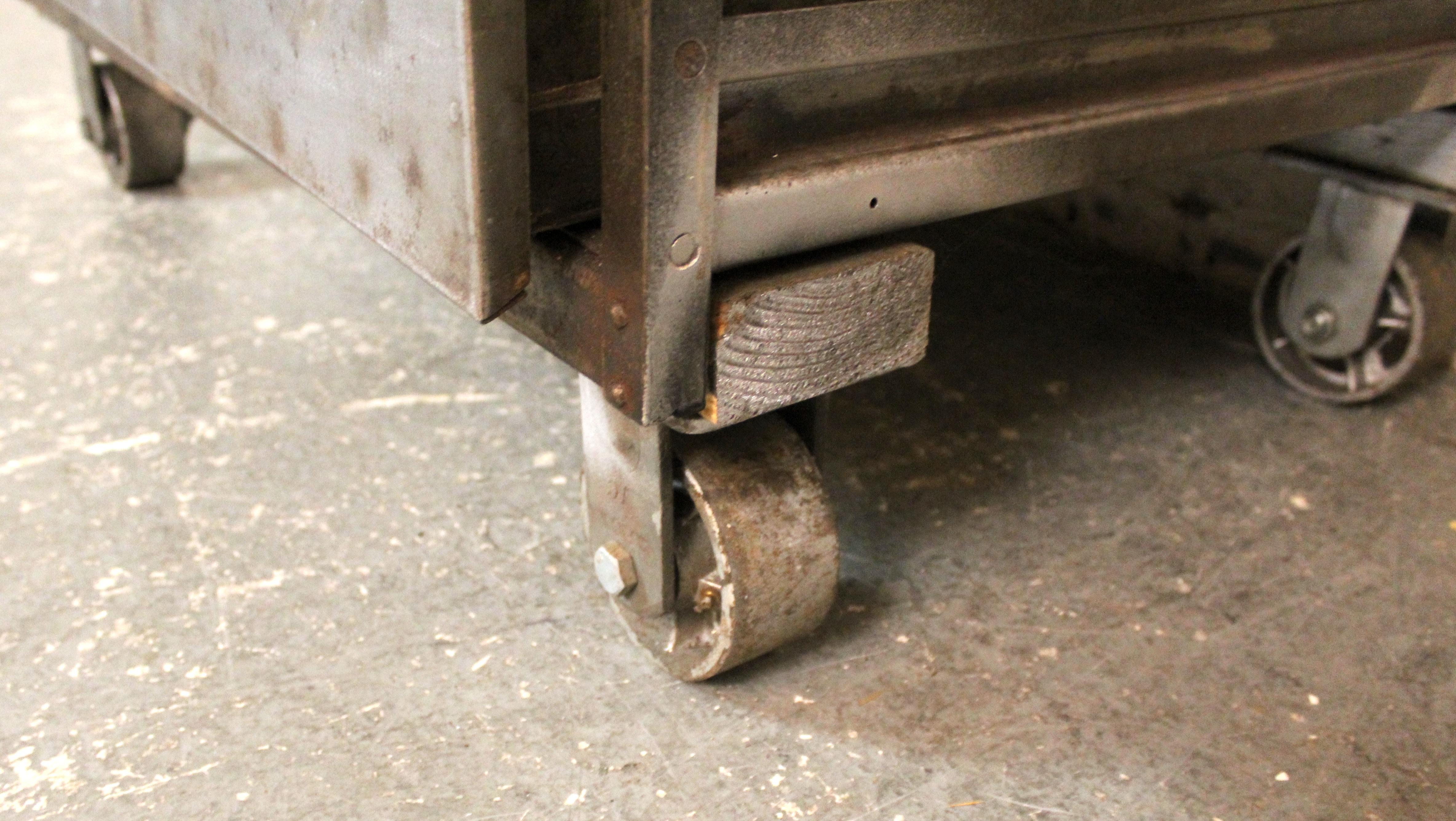 Vintage Industrial Cart with Wood Top For Sale 2