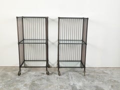 Vintage Industrial Carts with Glass Shelves and Casters, Sold Individually
